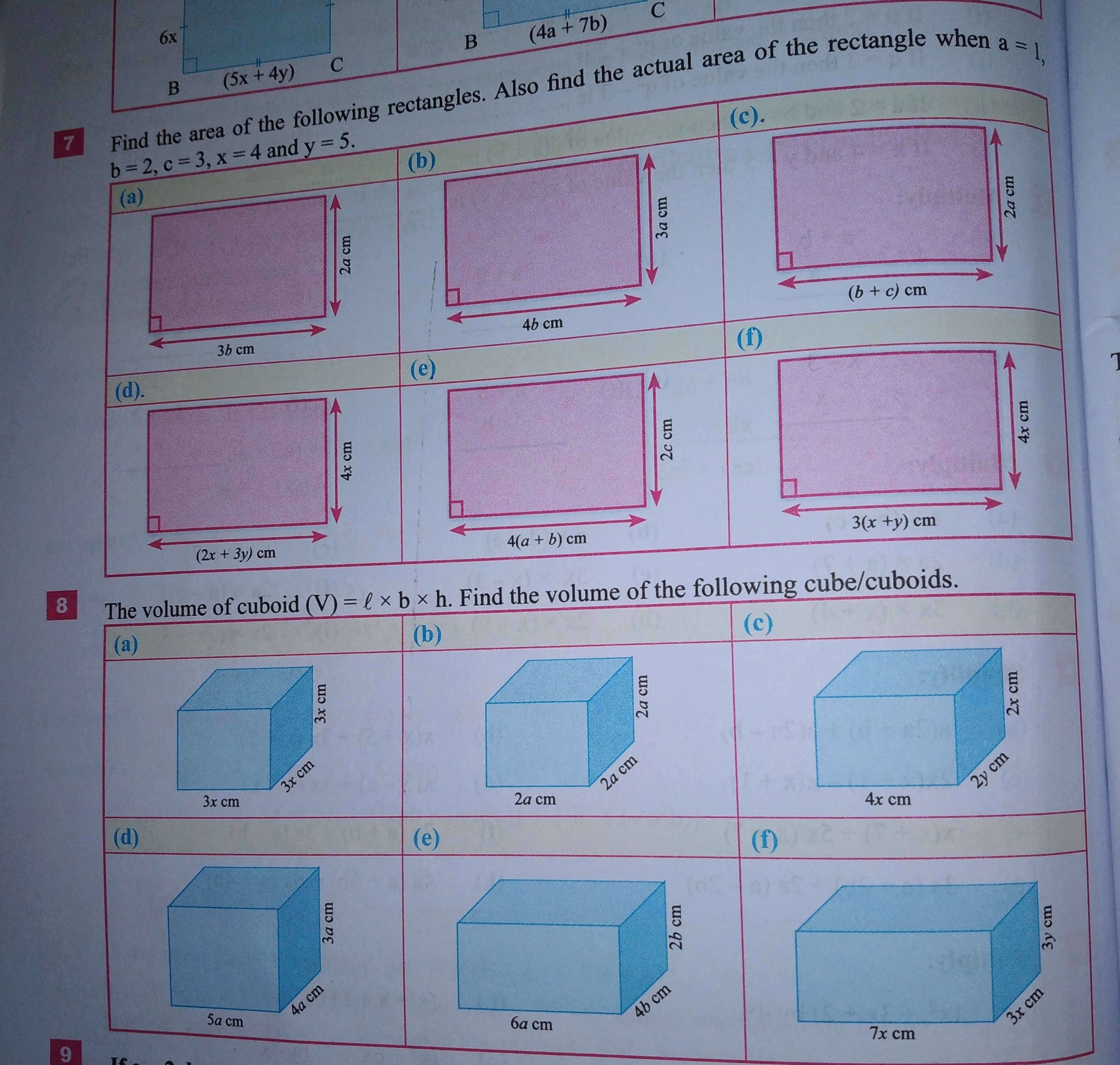 9
IS
5a cm
(d)
3x cm
4a cm
3x cm
3x cm
3b cm
(d).
2a cm
6x
B (5x+4y) C