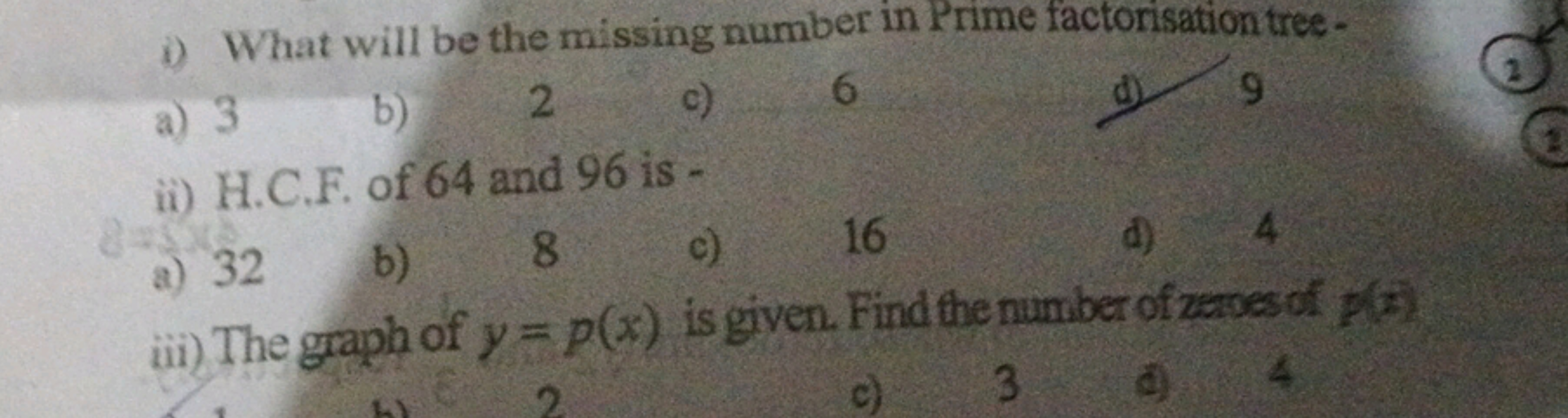 i) What will be the missing number in Prime factorisation tree -
a) 3
