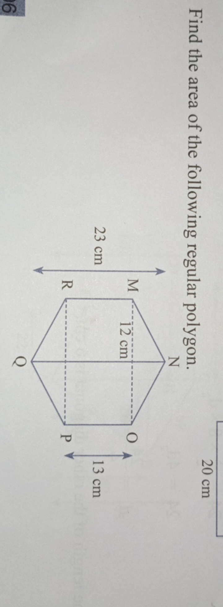 Find the area of the following regular polygon.
20 cm