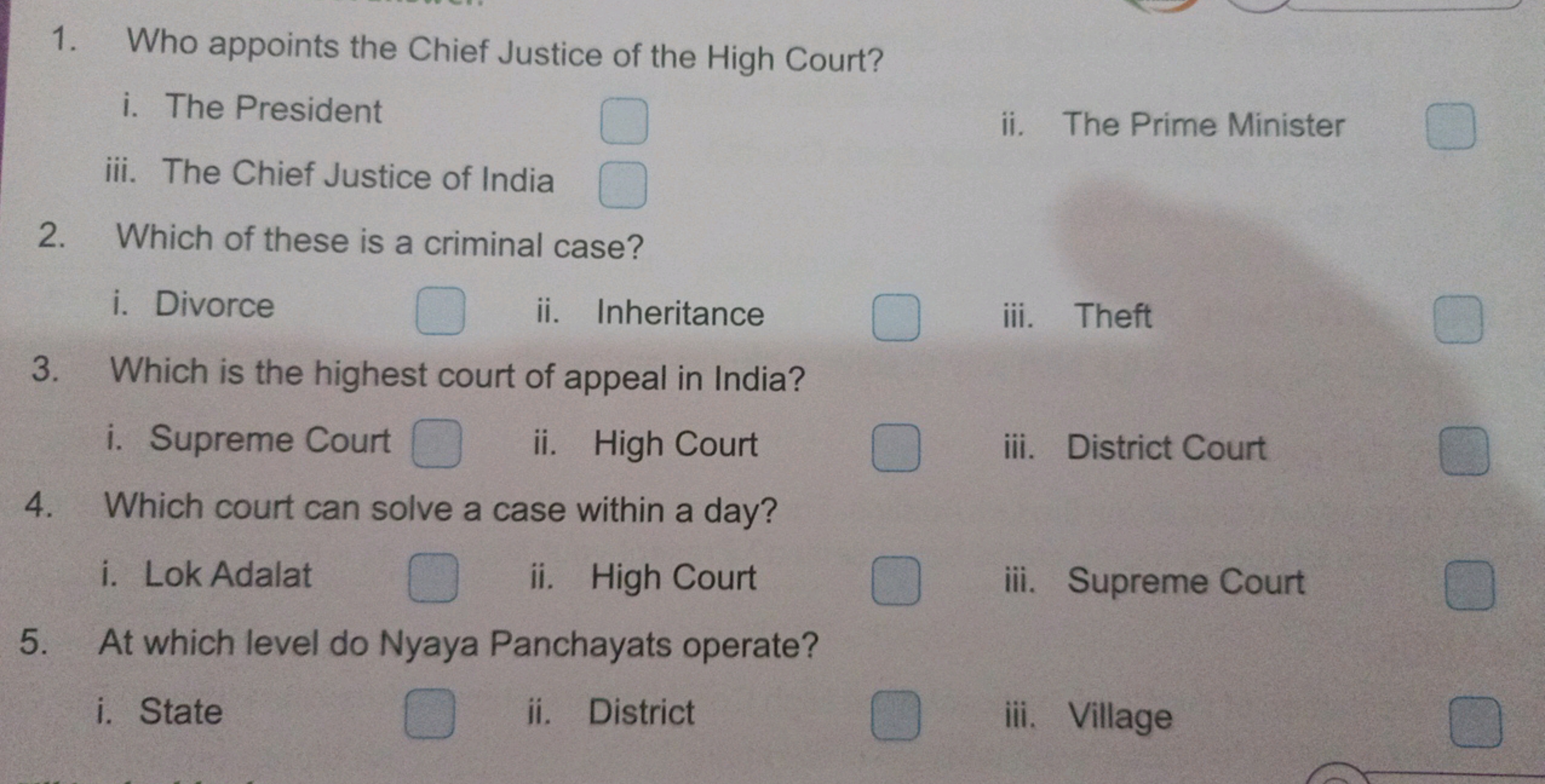 1. Who appoints the Chief Justice of the High Court?
i. The President
