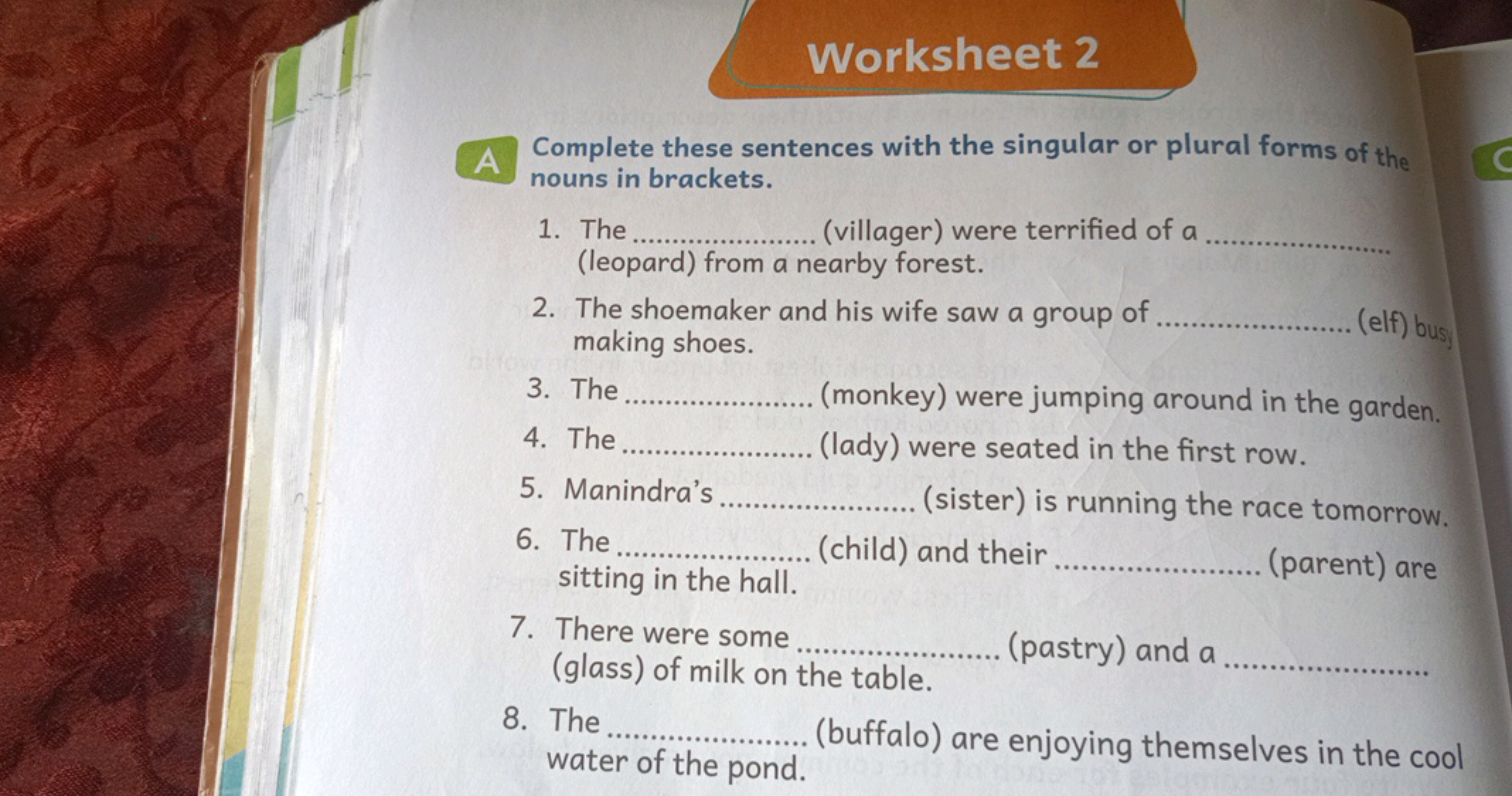 Worksheet 2

A Complete these sentences with the singular or plural fo