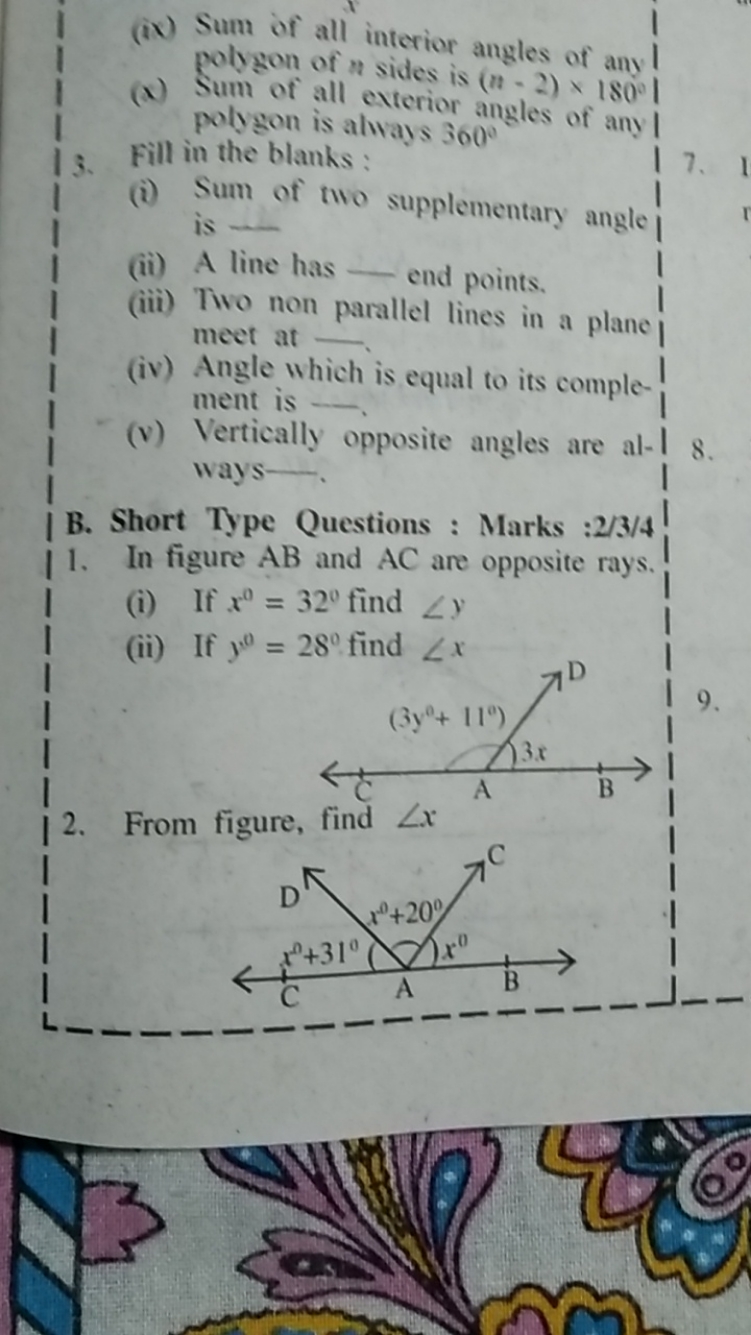 (iv) Sum of all interior angles of any polygon of n sides is (n−2)×180