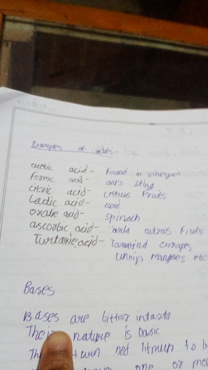 Examples of acids.
acetic acid. Found in vinegar
formic acid- ant's st