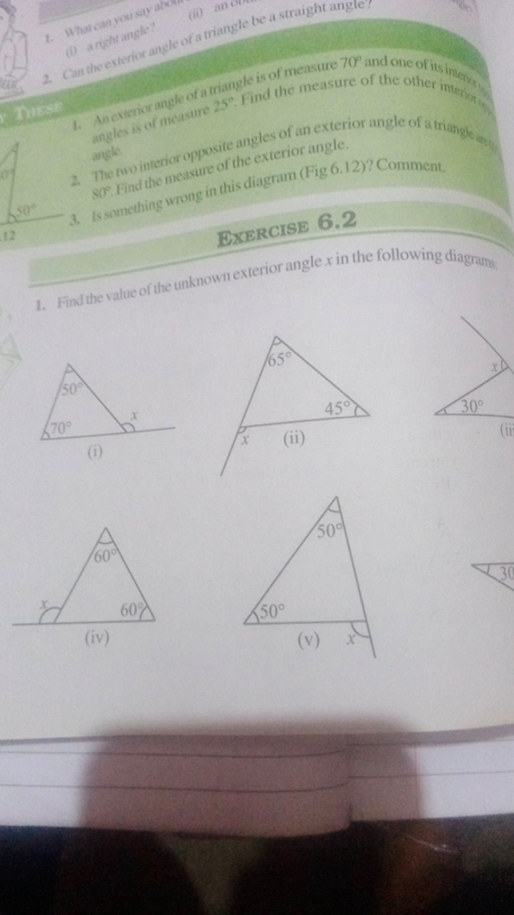 1. What can you angle?
(i) arisht angle?
1. Aneverior angle of a trian