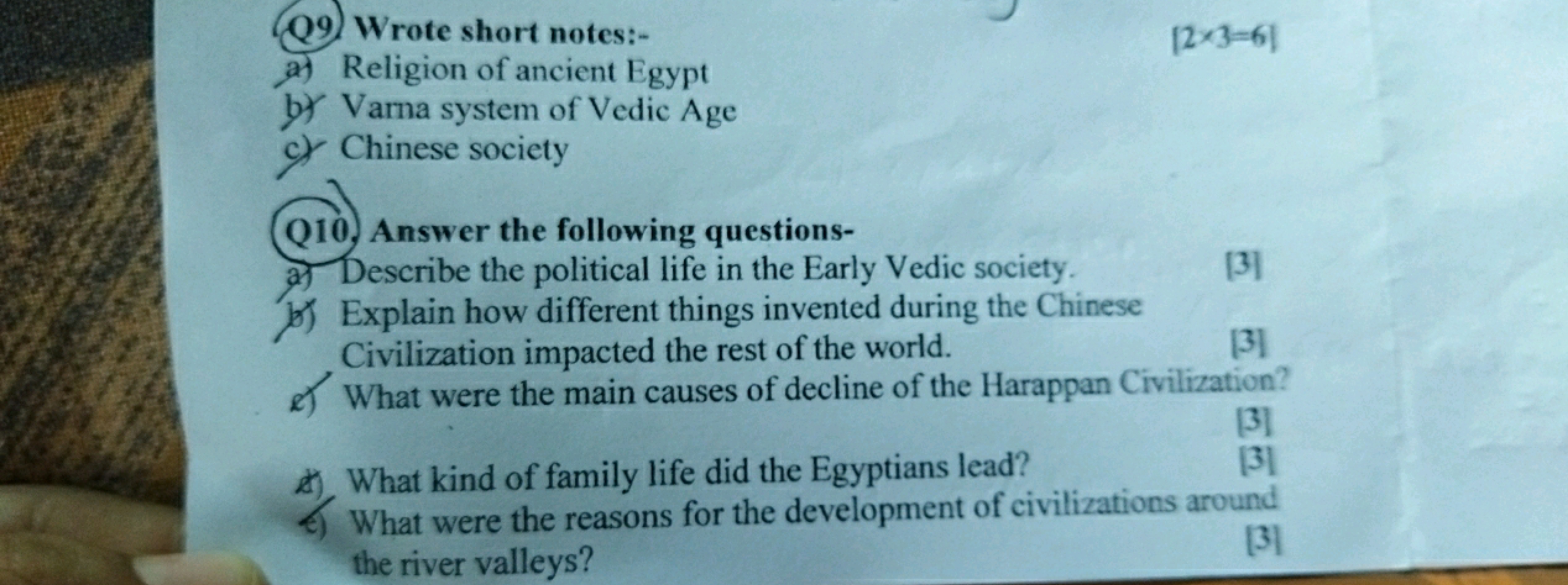 Q9) Wrote short notes:-
[2x3-6]
a) Religion of ancient Egypt
by Varna 