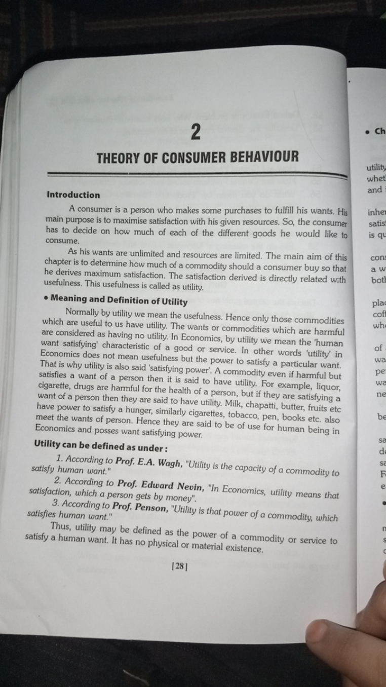 2
THEORV OF CONSUMER BEHAVIOUR

Introduction
A consumer is a person wh