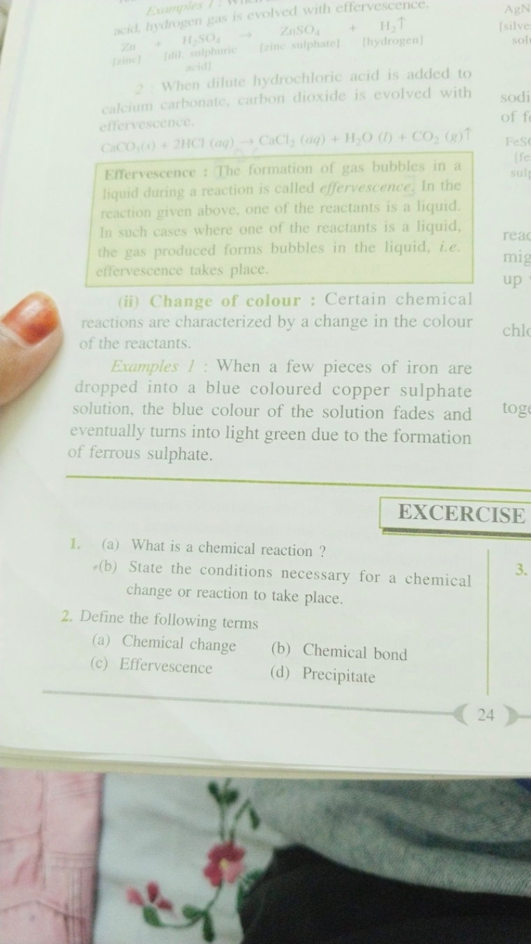 Examples :
AgN A. . ...dmoen gas is cusQ if ↑
[zinc) (dil. sulphuric [