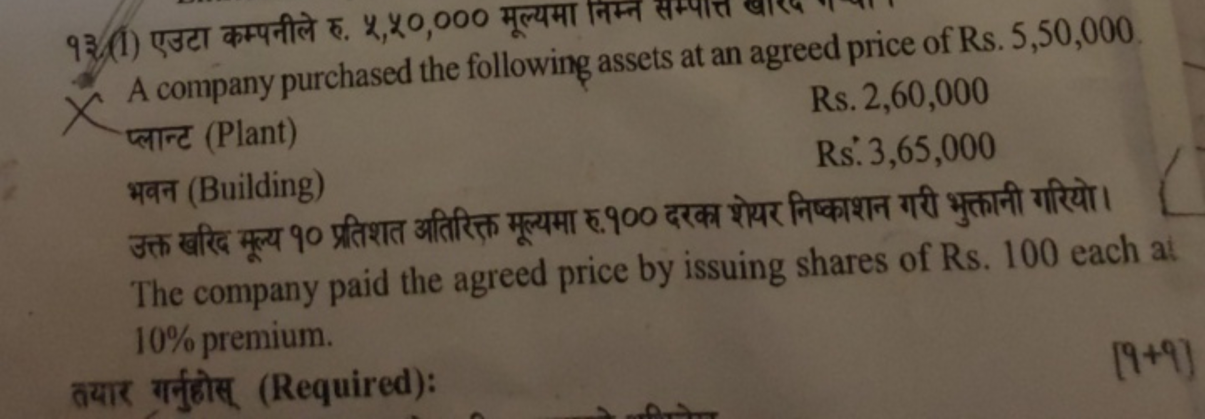 १3.(I) एडटा कम्पनीले ह. x,40,000 मूल्ययमा निम्न

A company purchased t