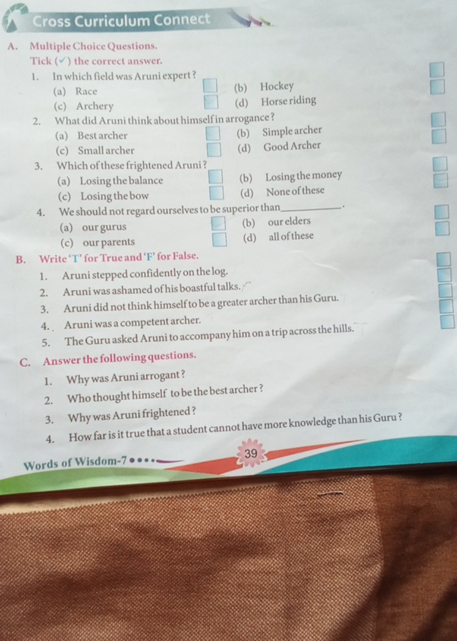 Cross Curriculum Connect
A. Multiple Choice Questions.

Tick ( ✓ ) the