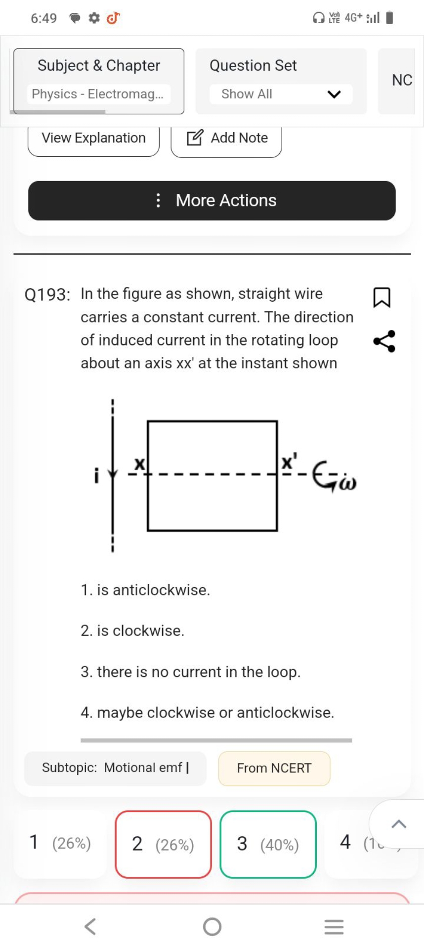 6:49
Lite 4G+îll

Subject \& Chapter
Question Set
Physics - Electromag