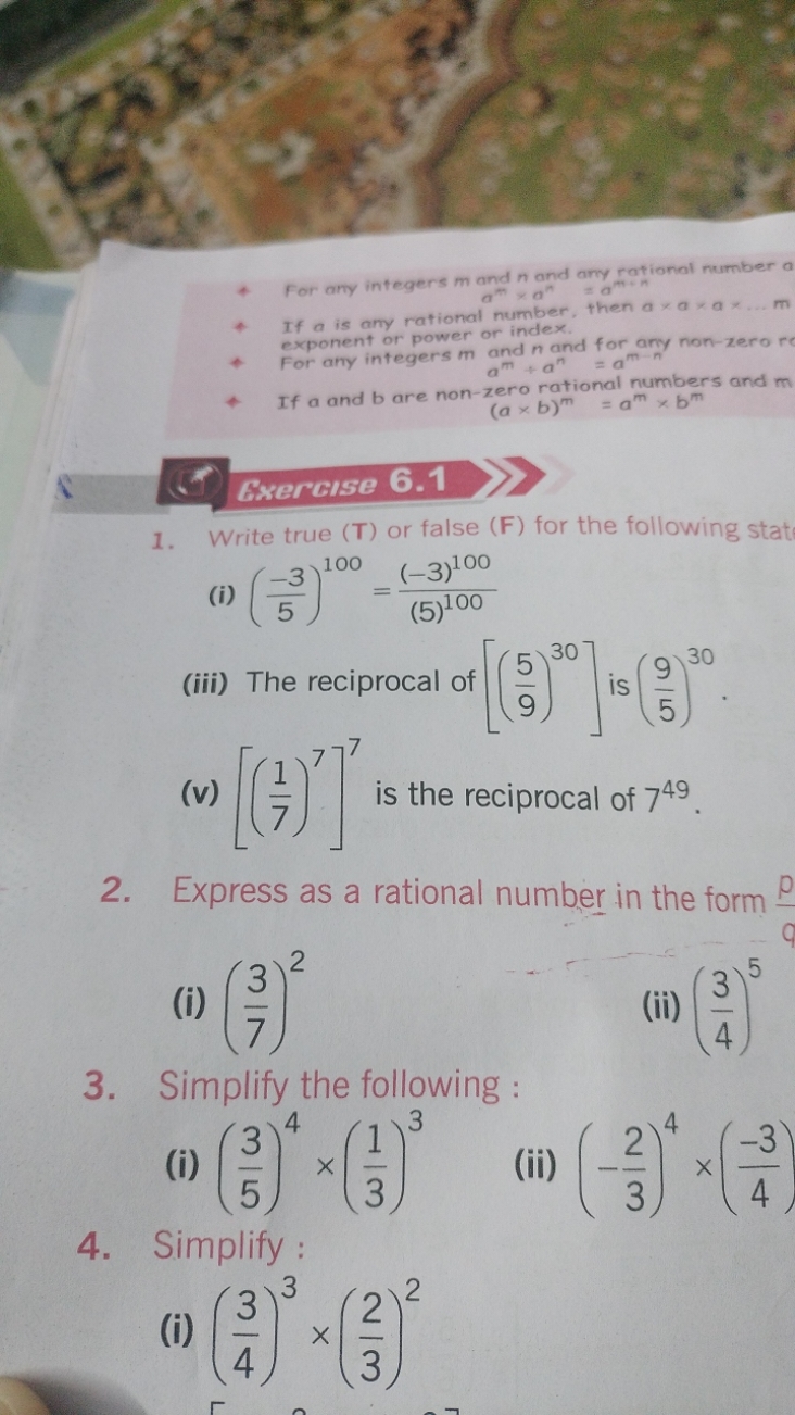 Exergise 6.1
1. Write true (T) or false (F) for the following stat (i)