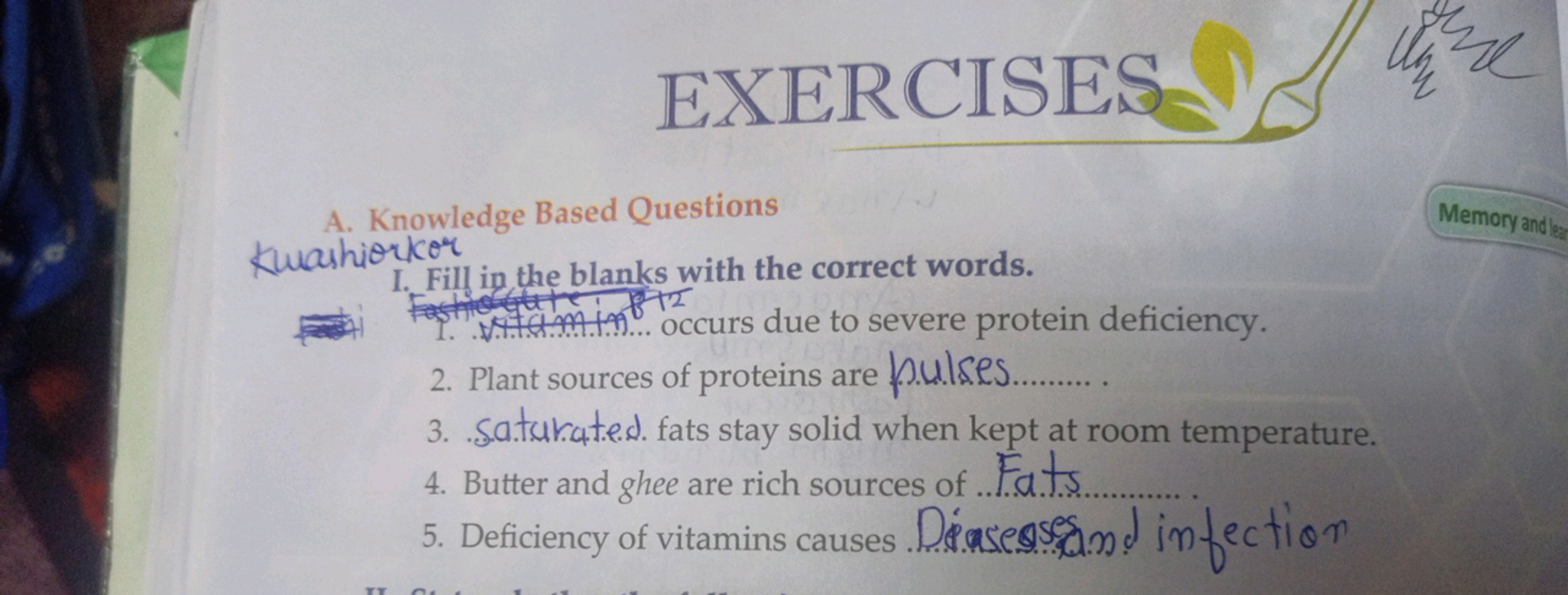 EXERCISES
A. Knowledge Based Questions

Kwashiorkor
I. Fill in the bla