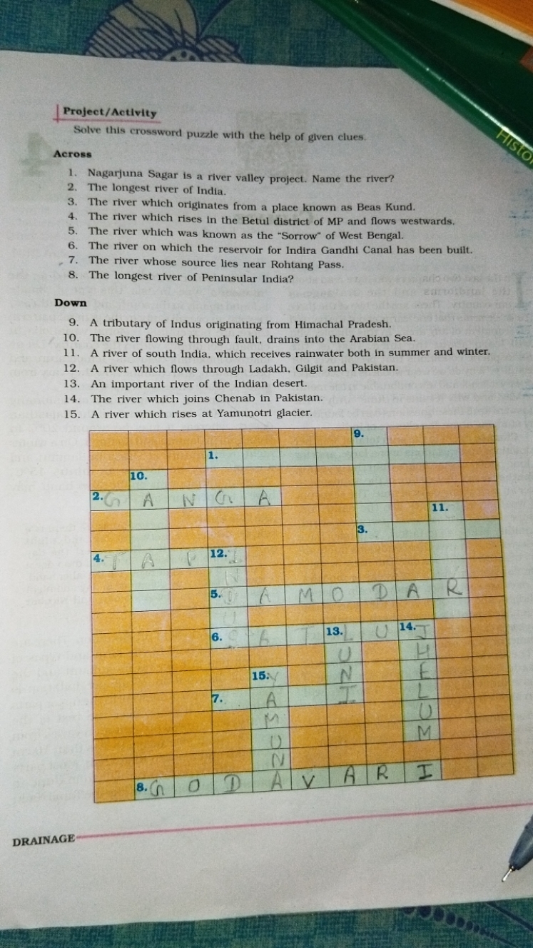 Project/Activity
Solve this crossword puzzle with the help of given cl