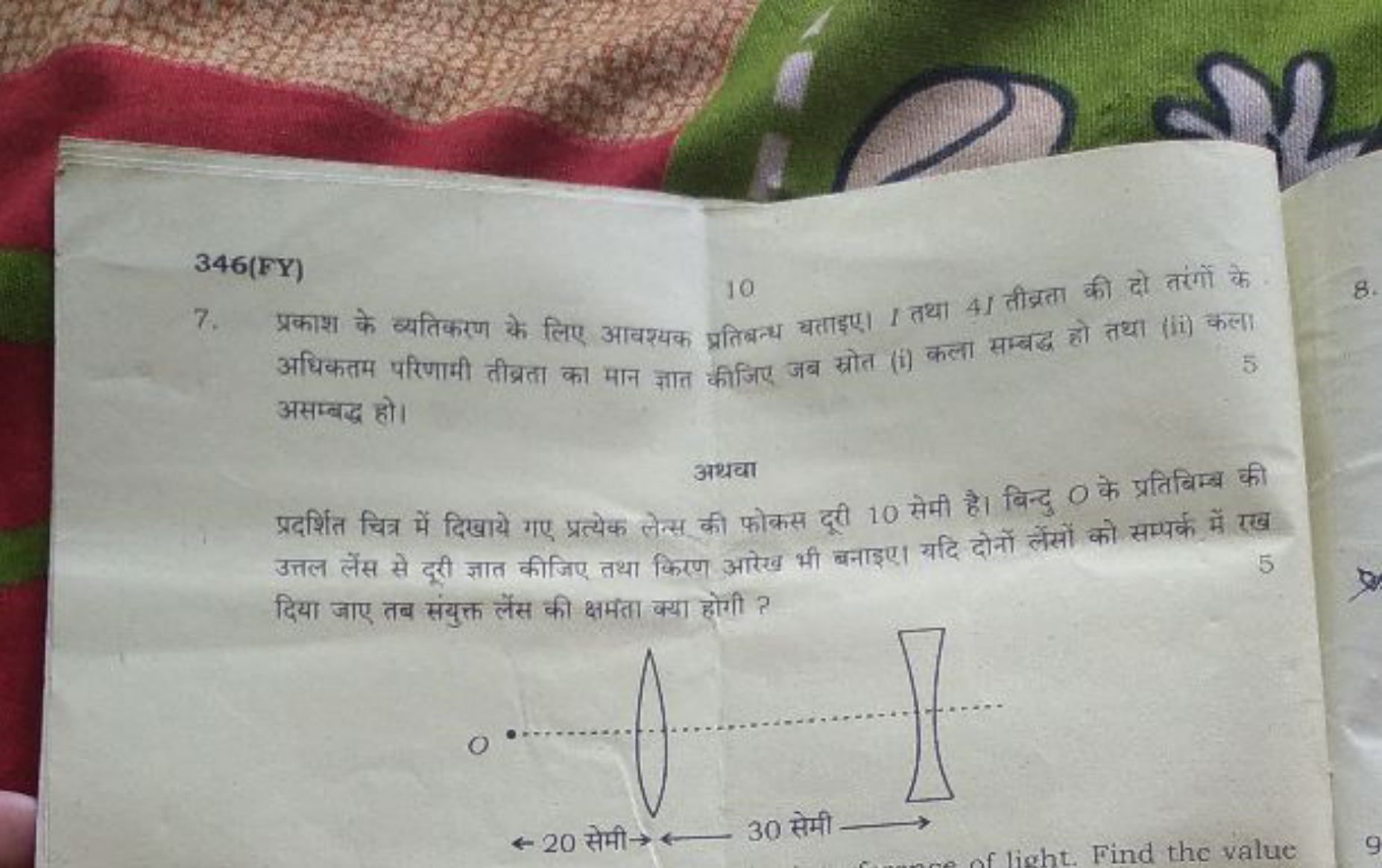 346(FY)
10
7. प्रकाश के व्यतिकरण के लिए आवश्यक प्रतिबन्ध बताइए। I तथा 