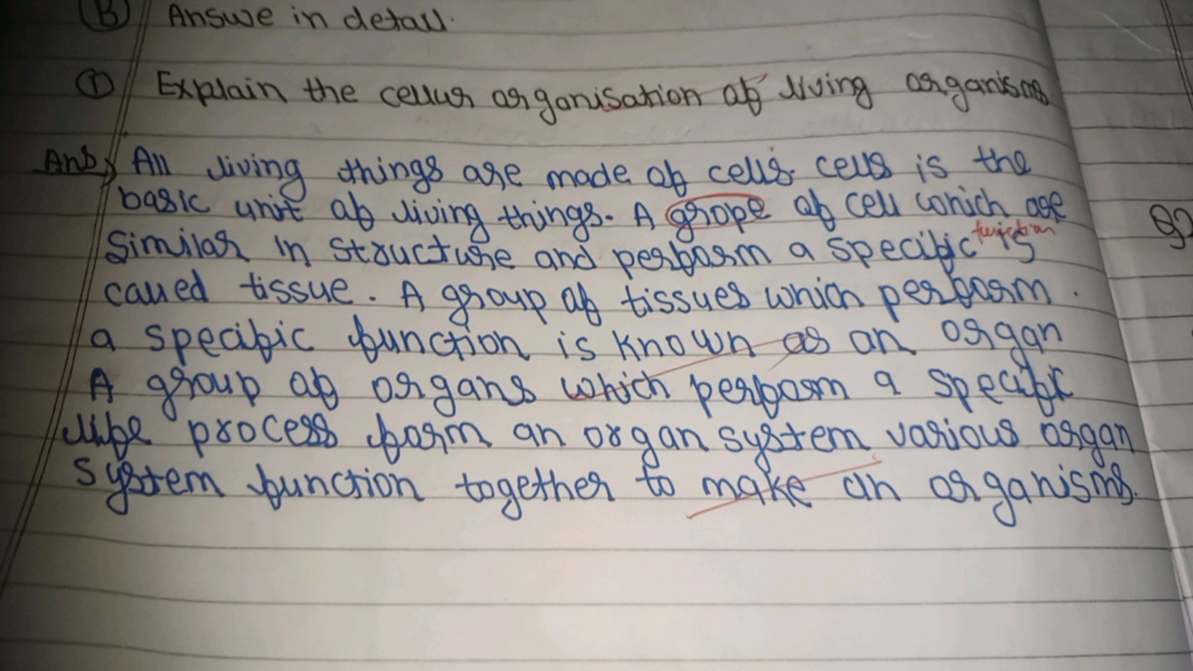 Answe in decal
(1) Explain the cellar or ganisation of living organism