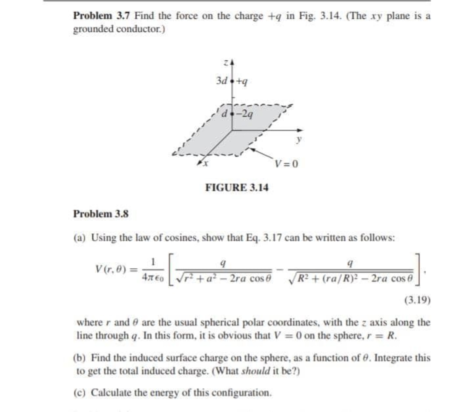 Problem 3.7 Find the force on the charge +q in Fig. 3.14. (The xy plan