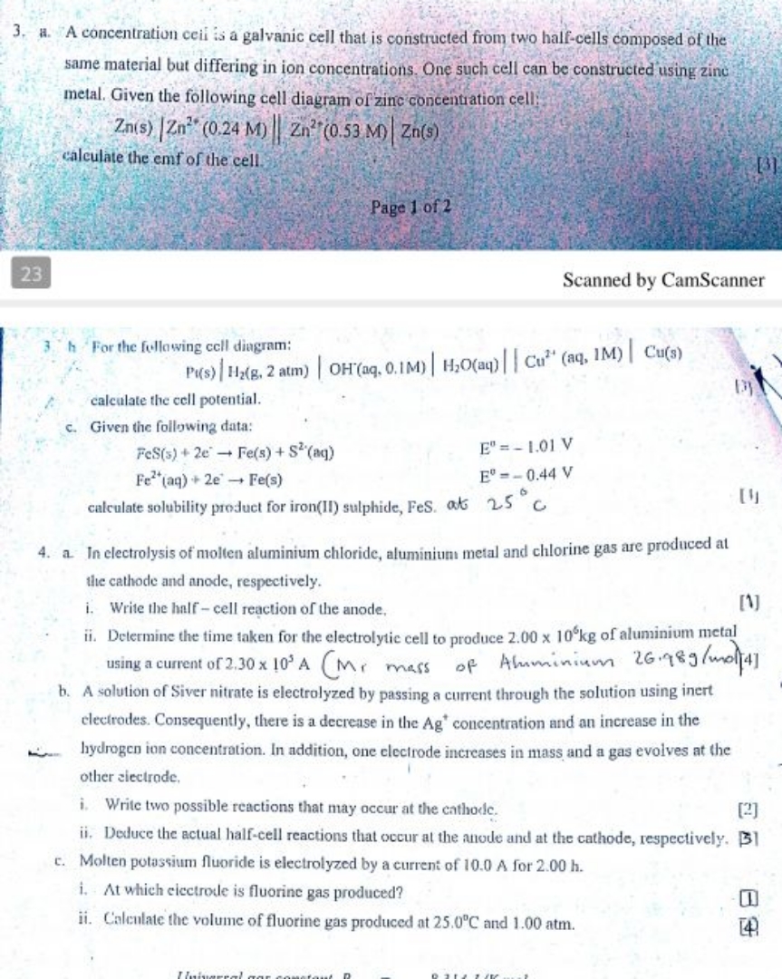 3. a. A concentration ceii is a galvanic cell that is constructed from