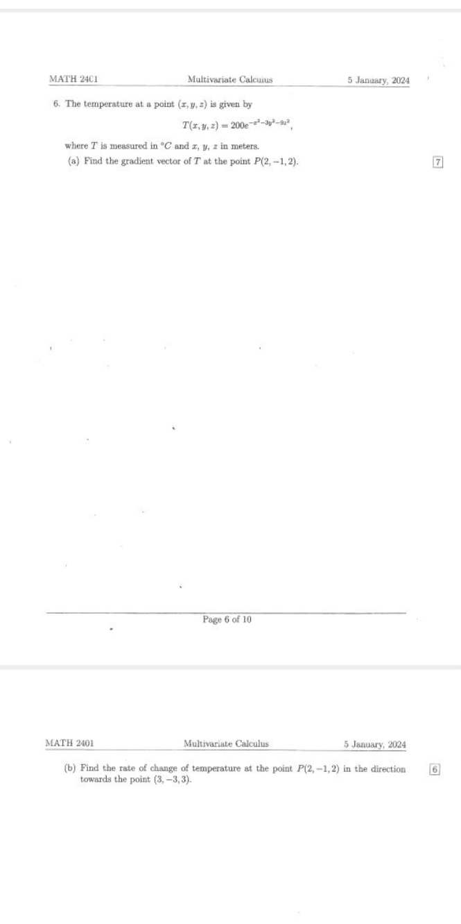 MATH 24 C1
Multivariate Calcuius
5 January, 2024
6. The temperature at