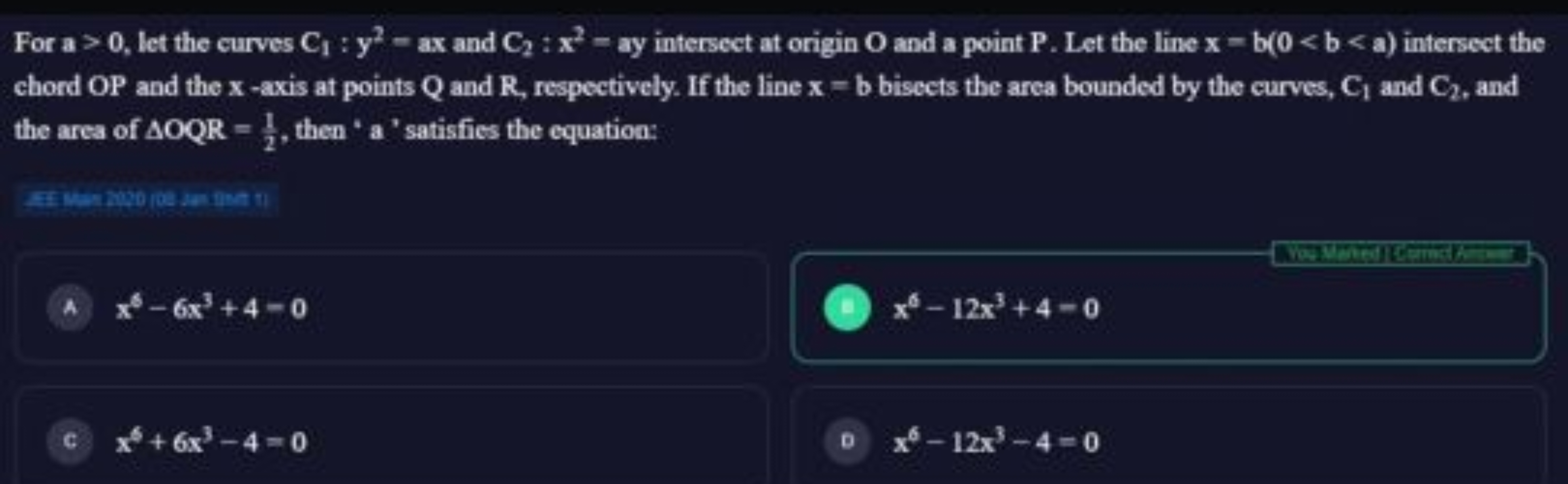 For a>0, let the curves C1​:y2=ax and C2​:x2= ay intersect at origin O