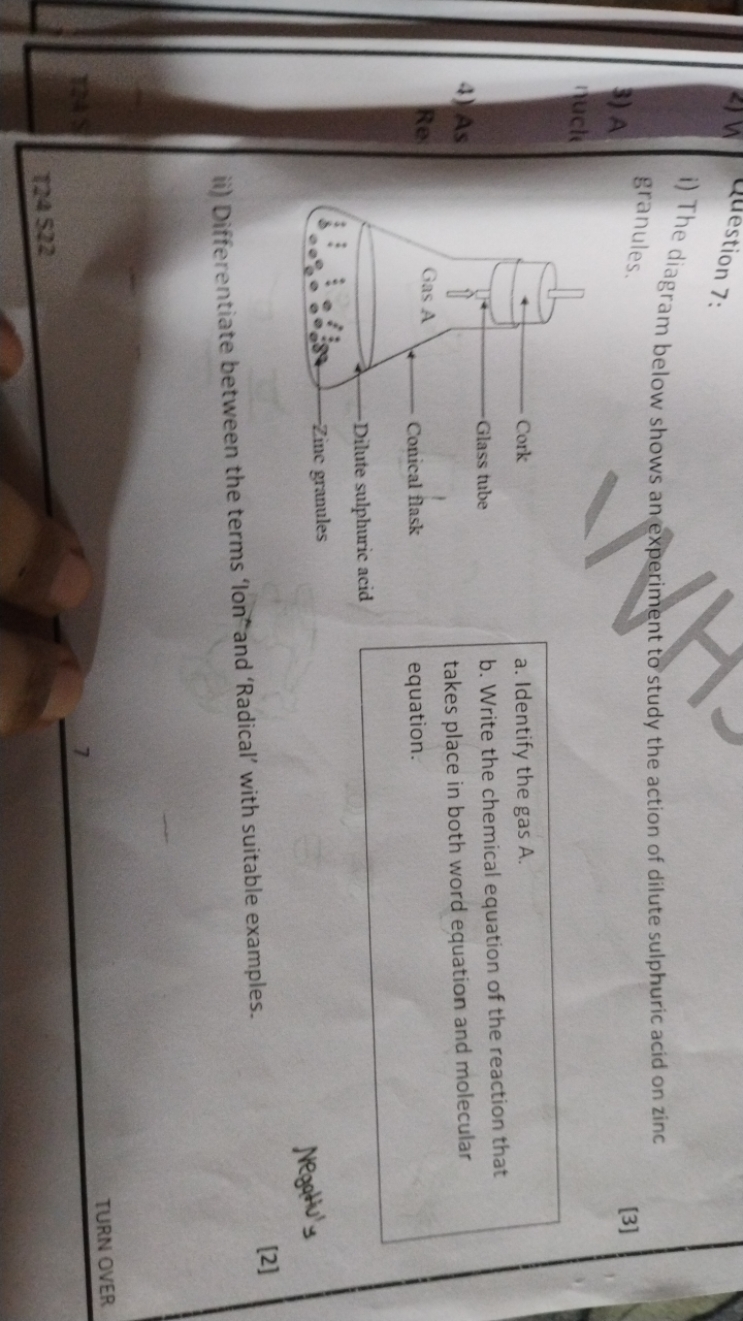 Question 7:
i) The diagram below shows an experiment to study the acti