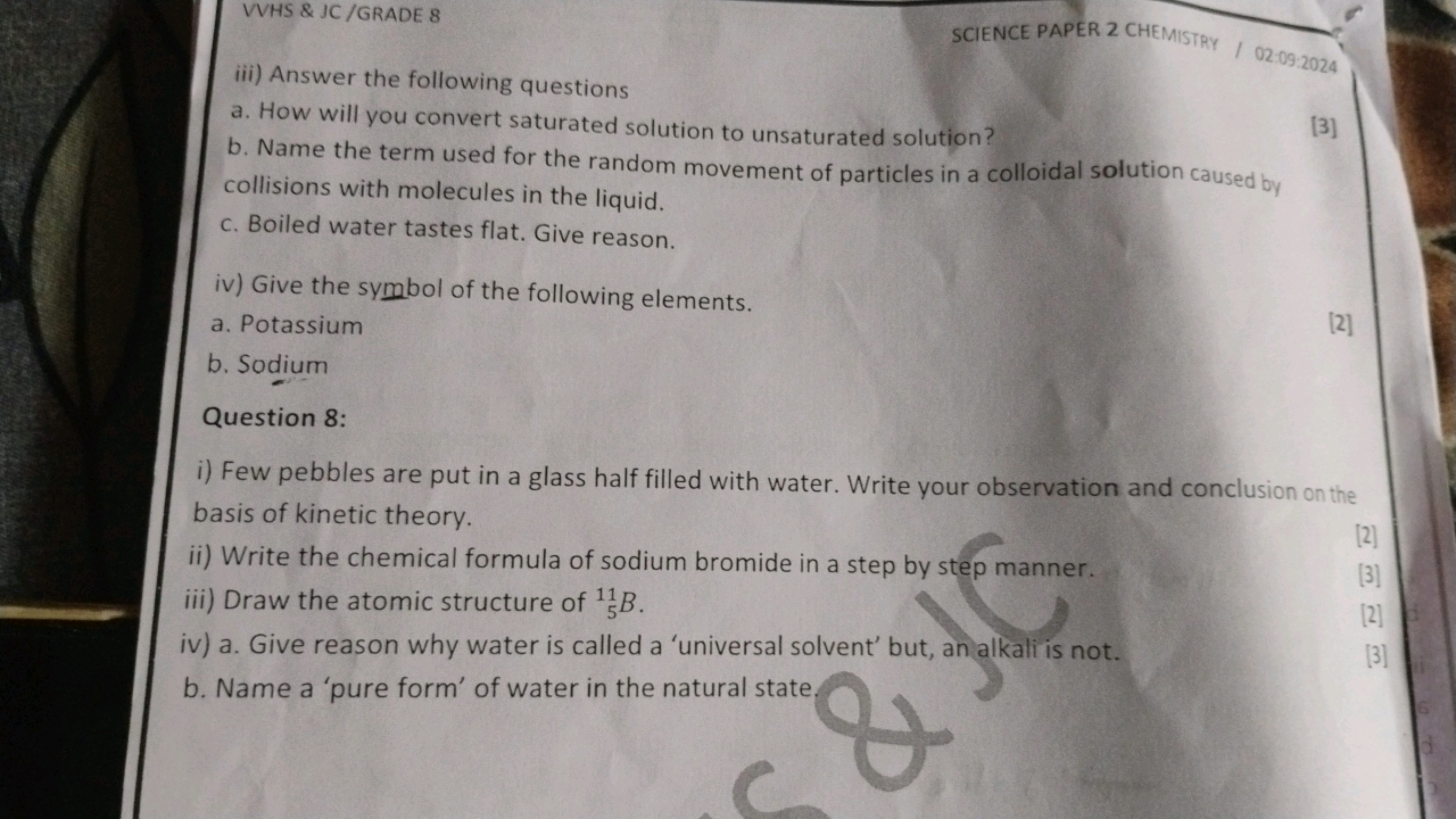 VVHS \& JC /GRADE 8
iii) Answer the following questions
SCIENCE PAPER 