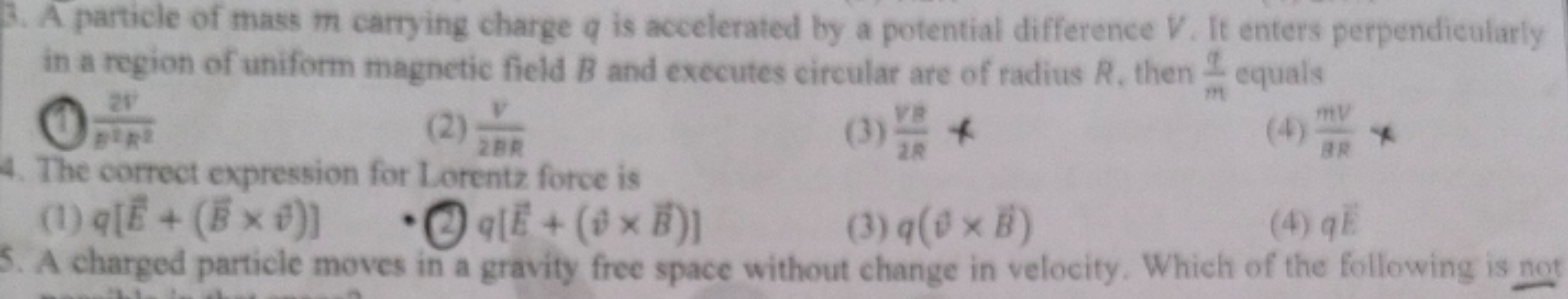 3. A particle of mass m carrying charge q is accelerated by a potentia