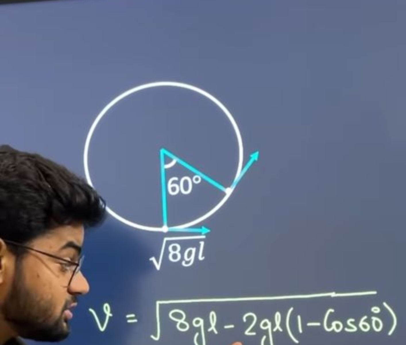 V=8gl−2gl(1−cos60∘)​