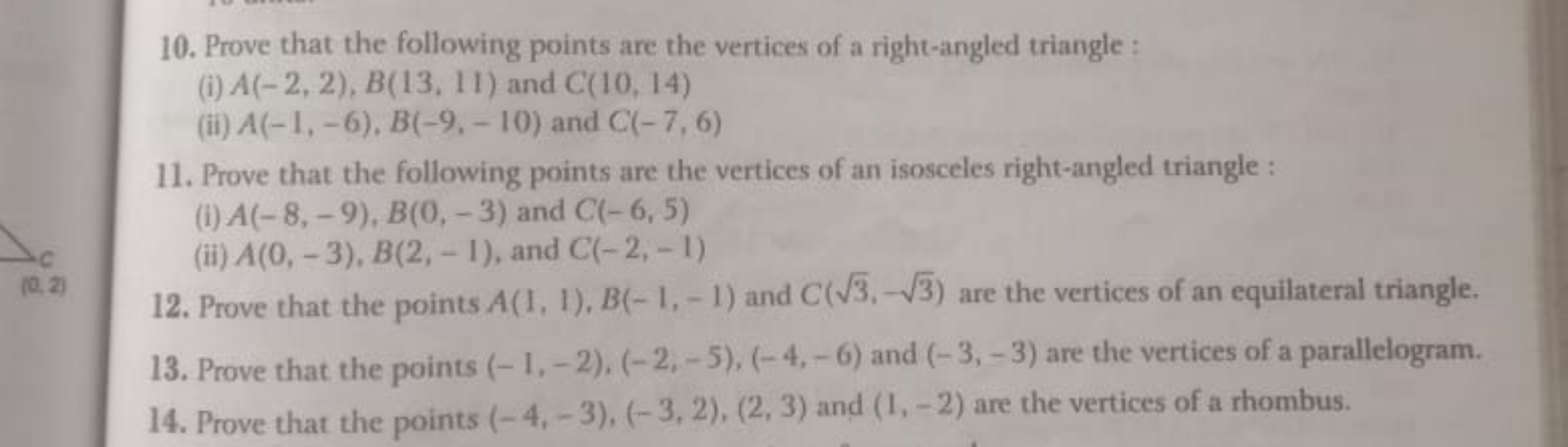 10. Prove that the following points are the vertices of a right-angled