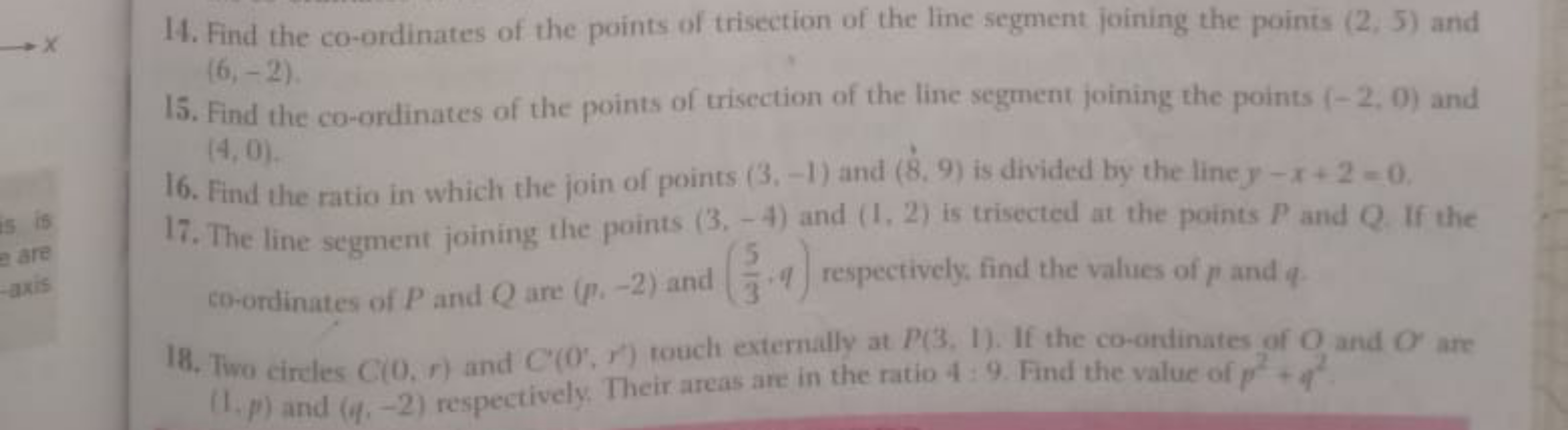 14. Find the co-ordinates of the points of trisection of the line segm