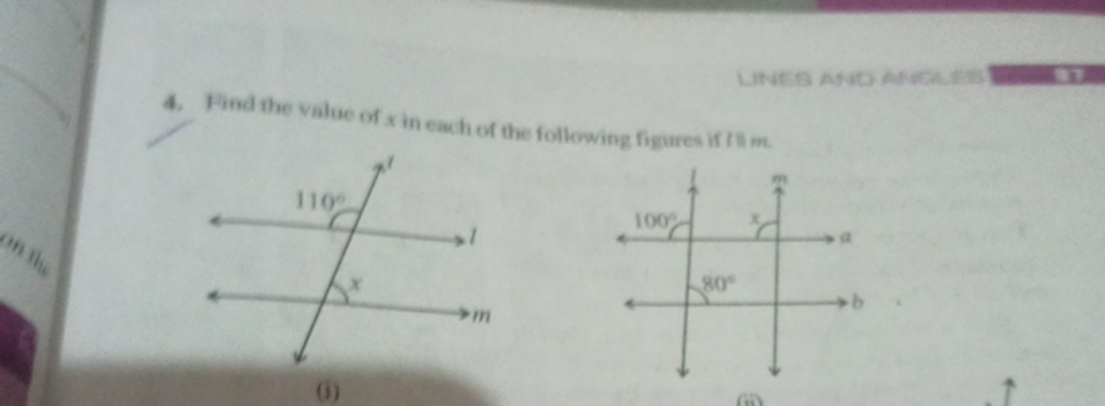 4. Hind the value of x in ench of the following figures if 1 ll m .
(i