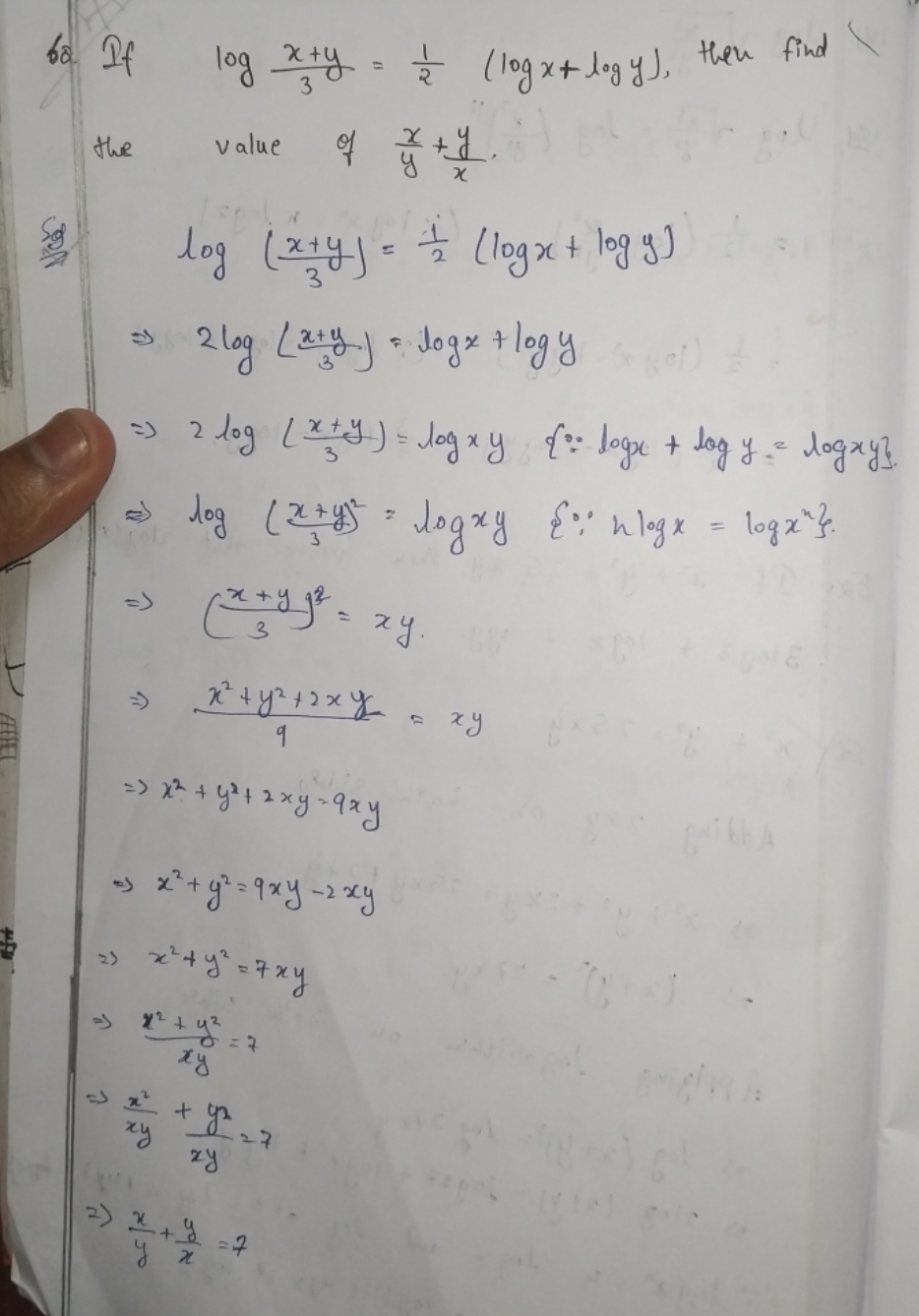 60. If log3x+y​=21​(logx+logy), then find the value of yx​+xy​.

Sg
lo