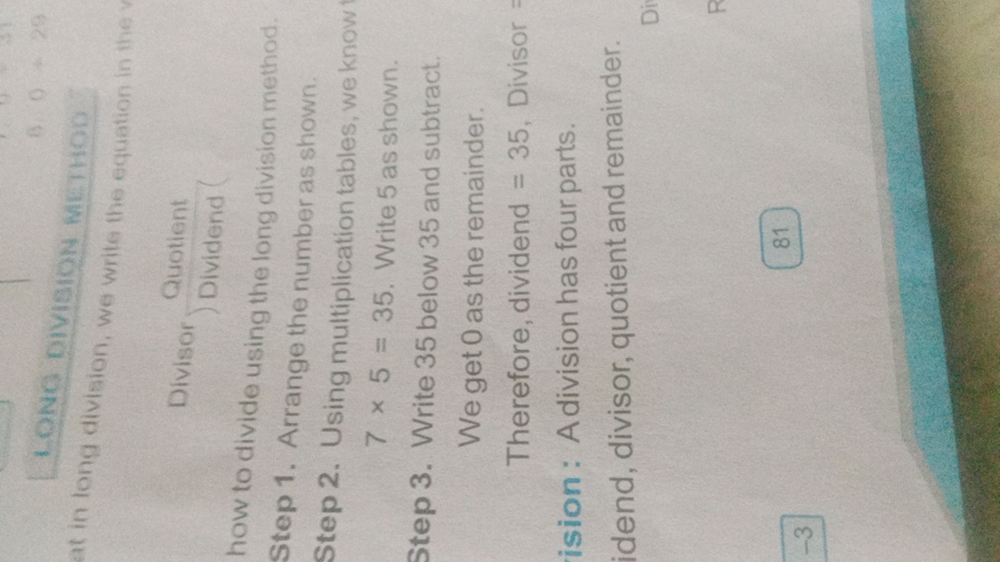 IONG DIVISION METHOD
at in long division, we write the equation in the