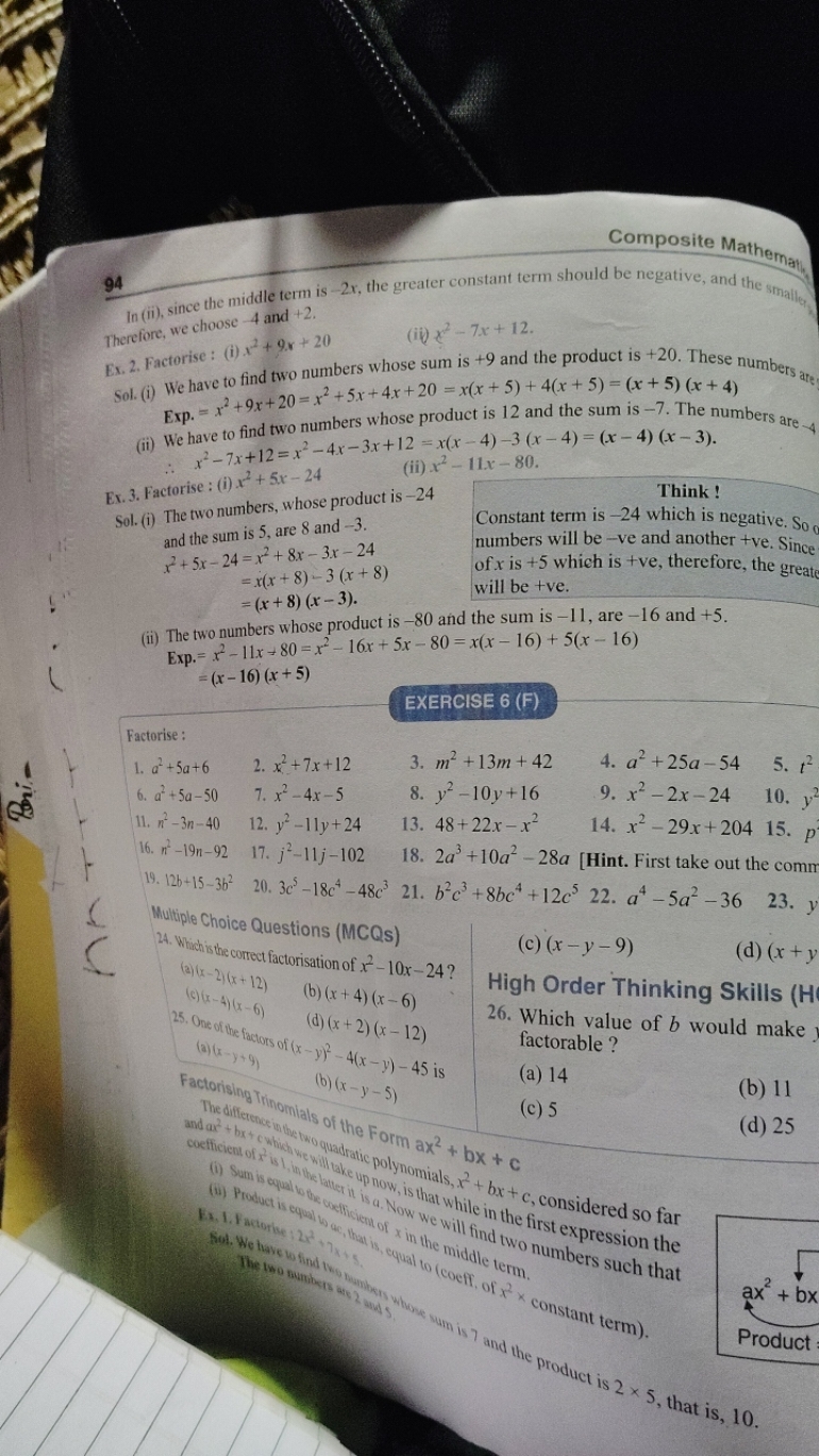 
Composite Mathematr,94
In (ii) since the middle term is −2x, the grea