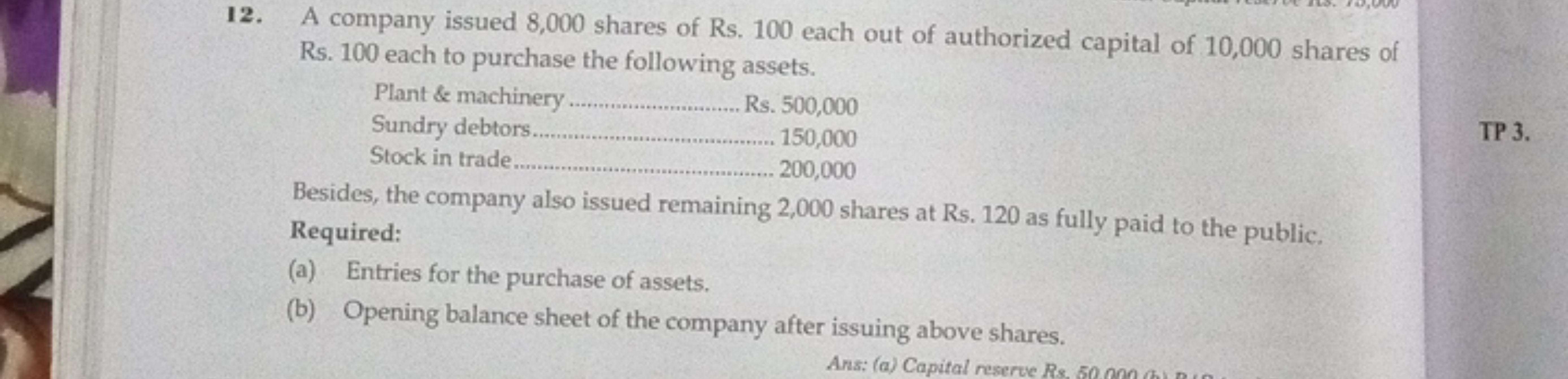 12. A company issued 8,000 shares of Rs. 100 each out of authorized ca