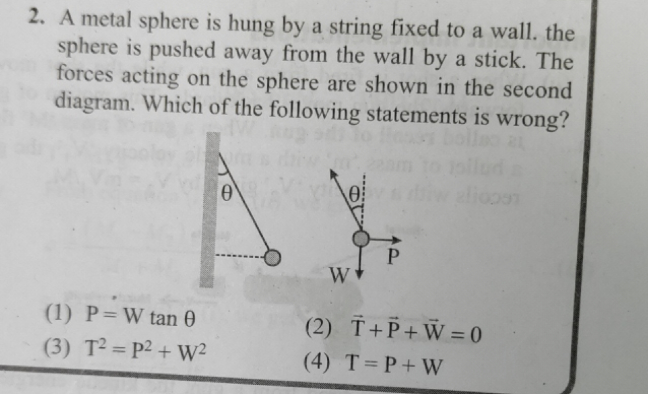 2. A metal sphere is hung by a string fixed to a wall. the sphere is p