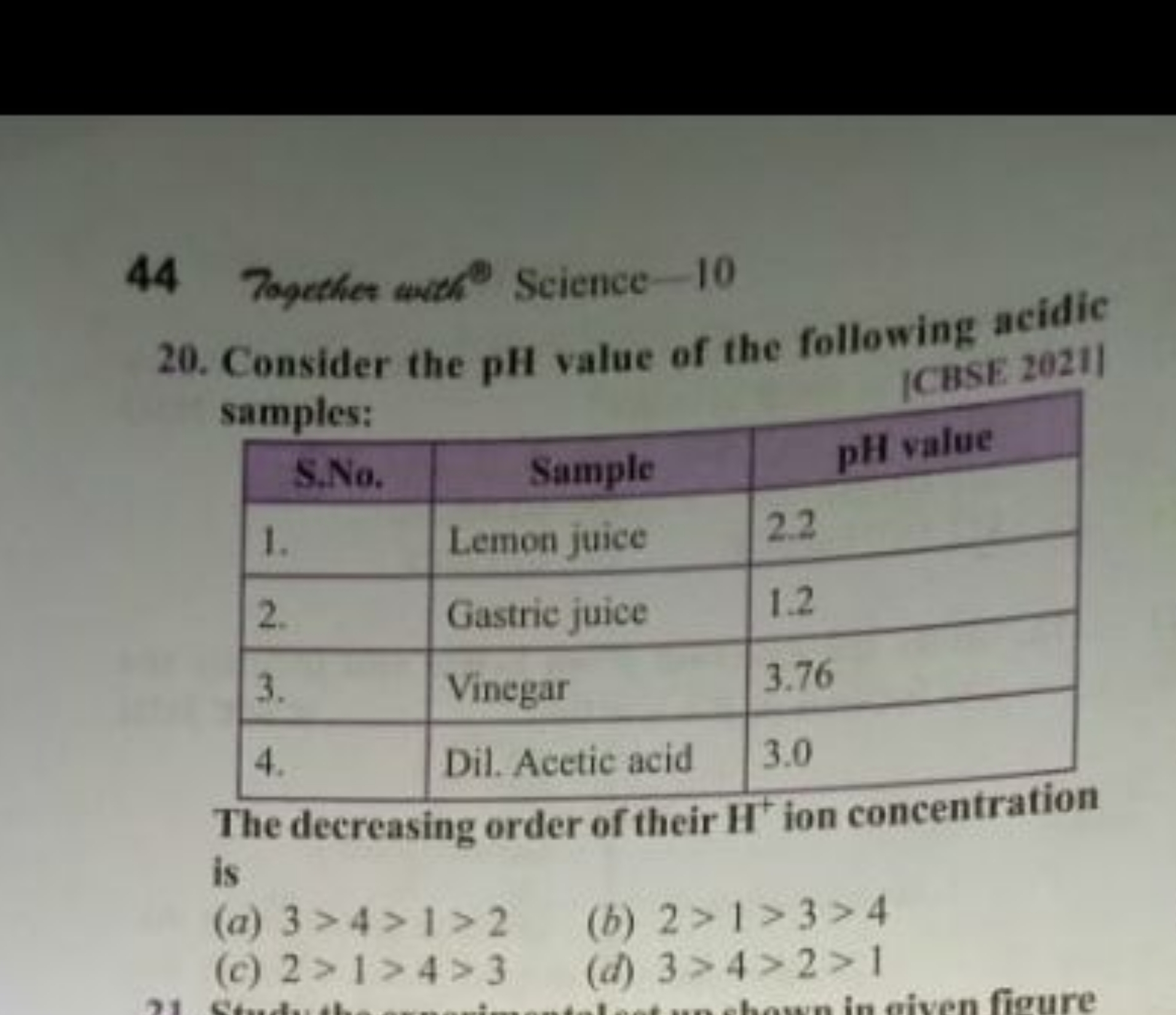 44 7agether wath 8 Science- 10
20. Consider the pH value of the follow