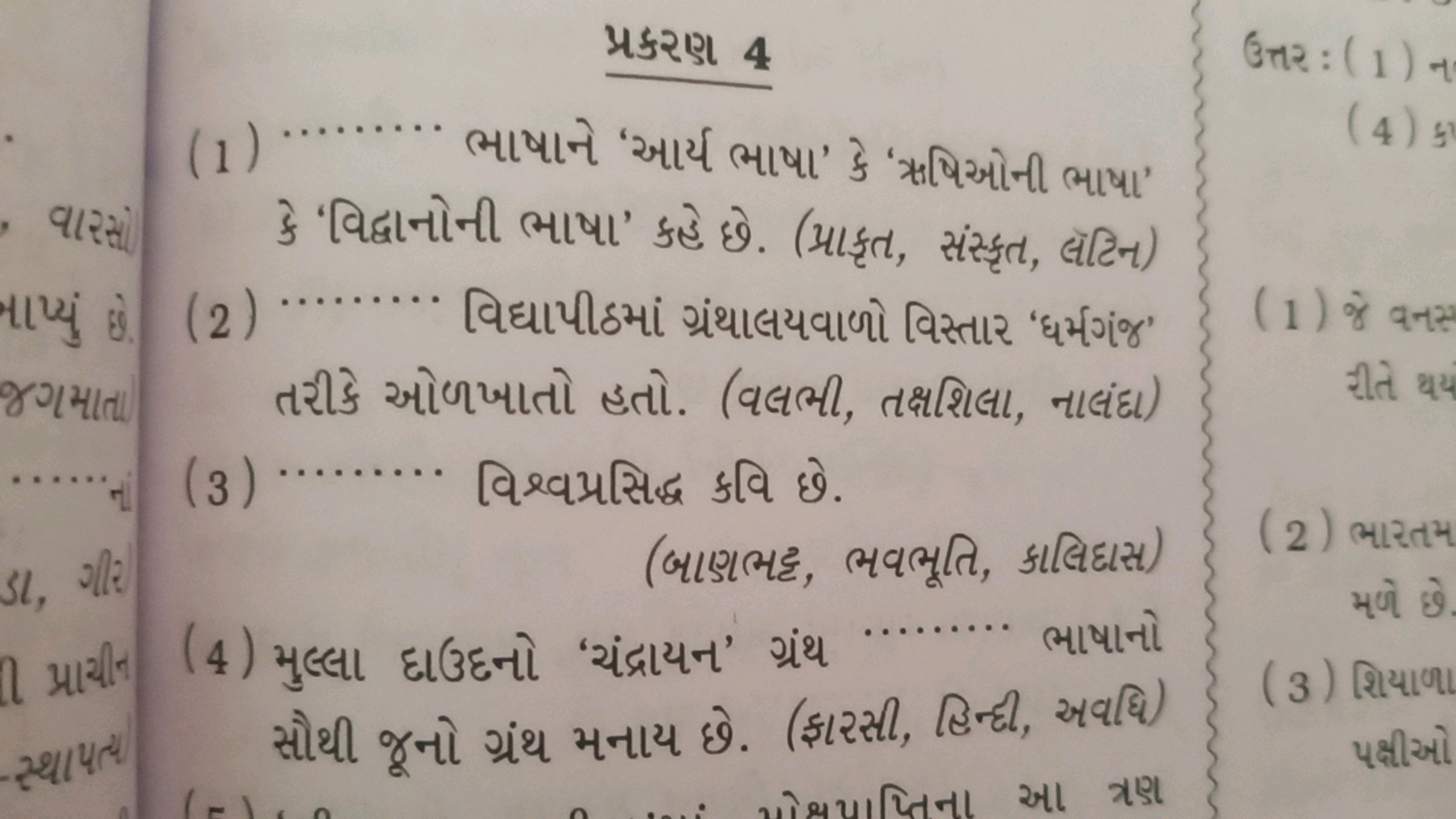 પ્રકરણ 4
(1) '....... ભાષાને 'આર્ય ભાષા’ કे ‘ઋષિઓની ભાષા' ફે 'વિદ્વાનો