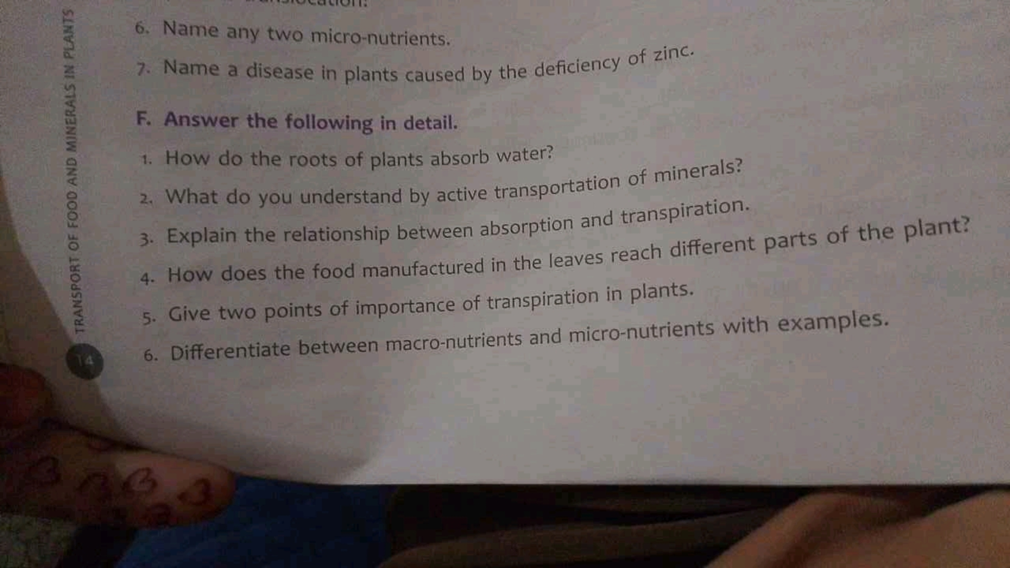 TRANSPORT OF FOOD AND MINERALS IN PLANTS
6. Name any two micro-nutrien