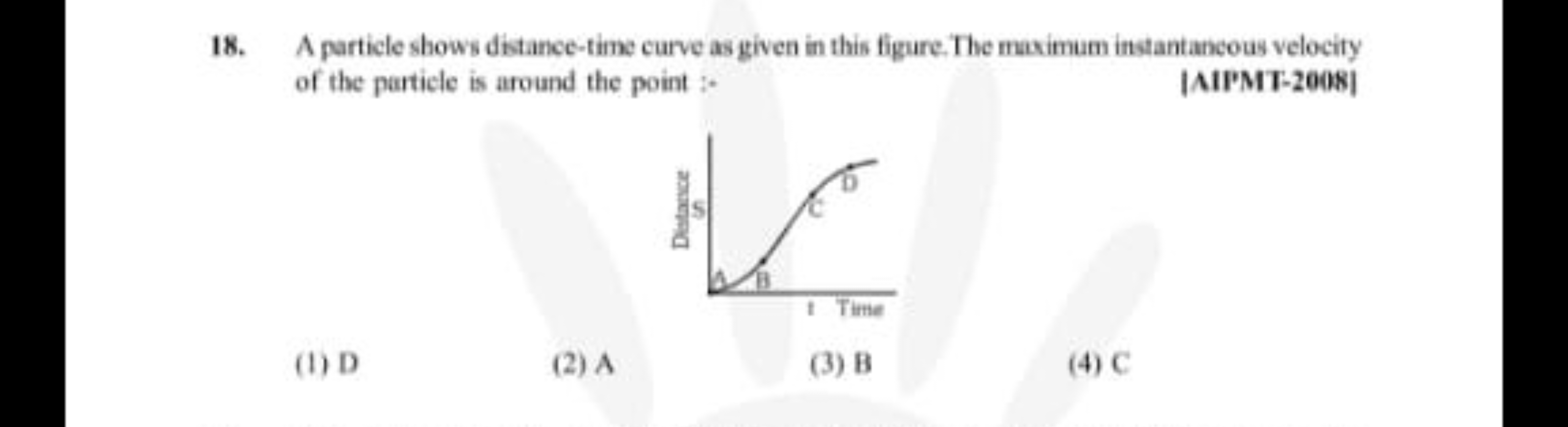 18. A particle shows distance-time curve as given in this figure. The 