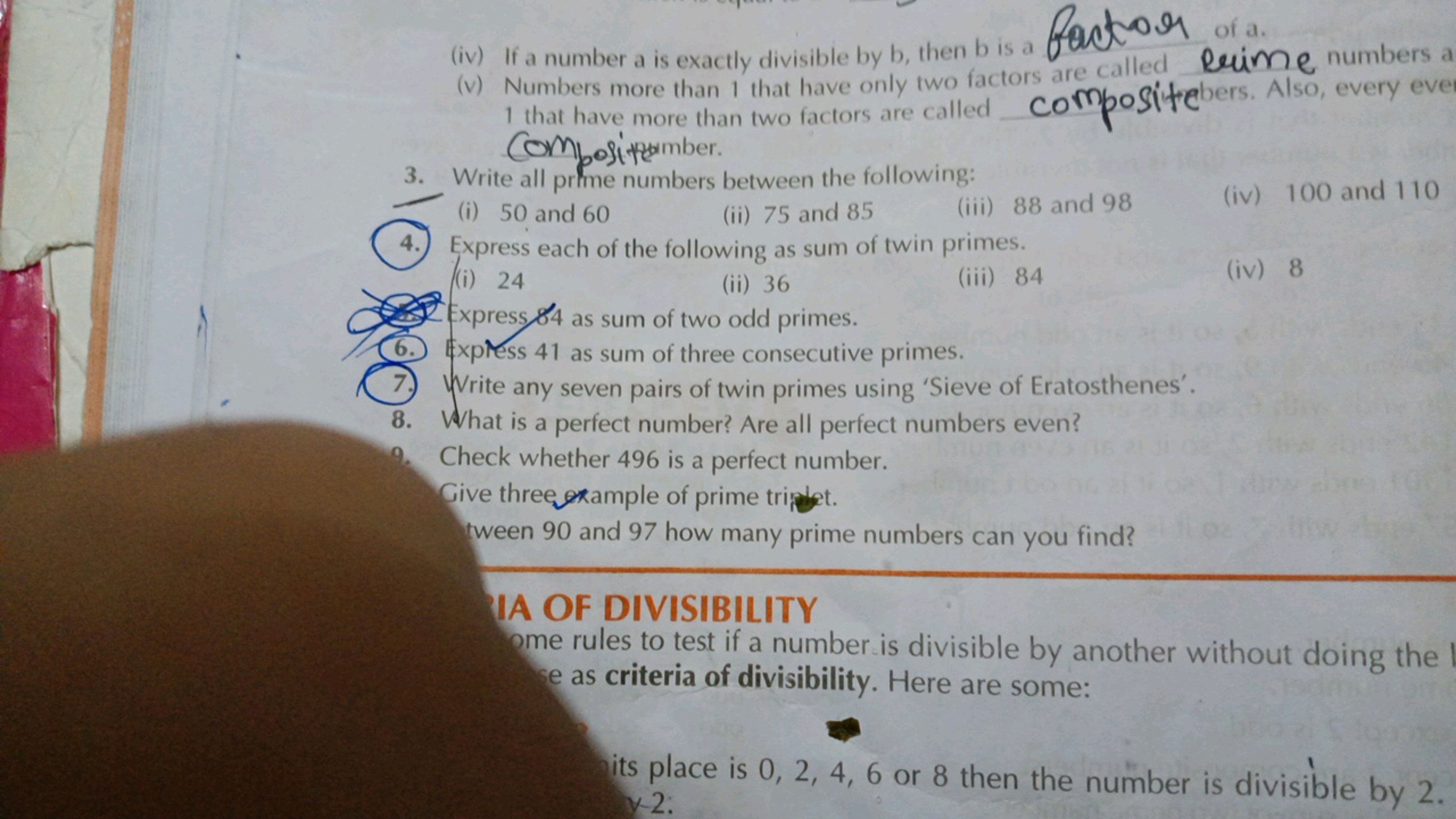 (iv) If a number a is exactly divisible by b, then b is a footo9 of a.