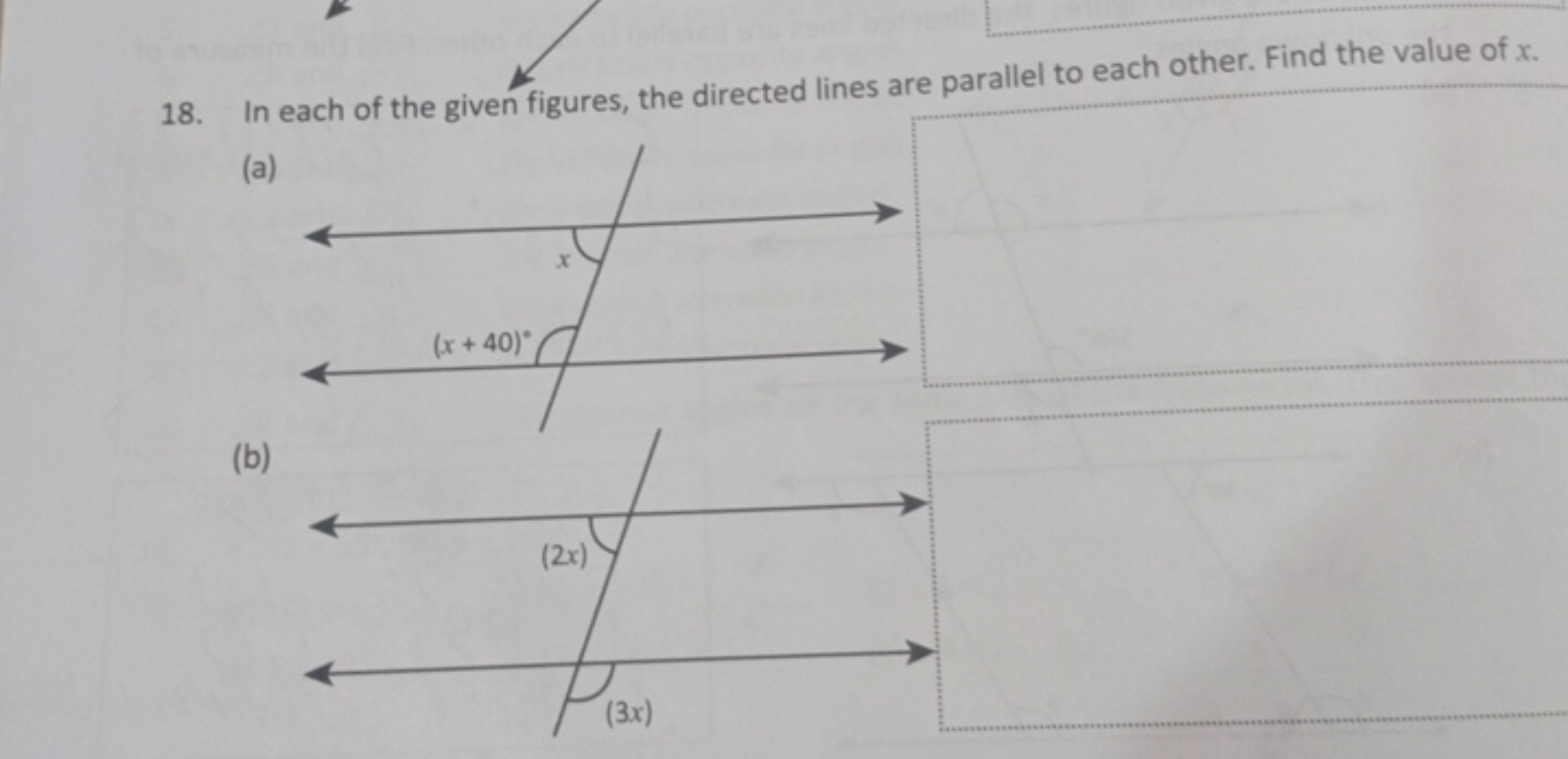 18. In each of the given figures, the directed lines are parallel to e