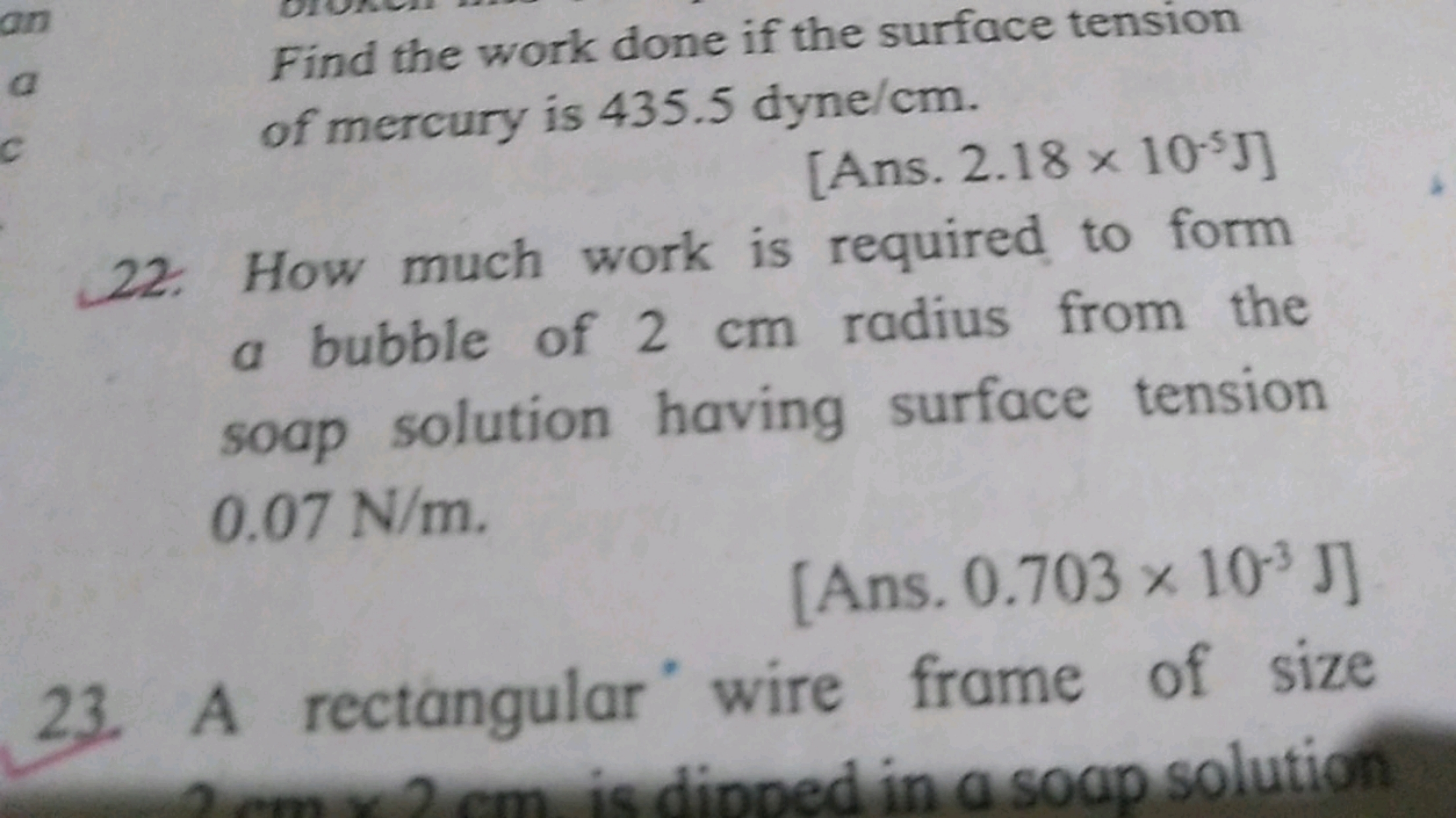 Find the work done if the surface tension of mercury is 435.5 dyne /cm