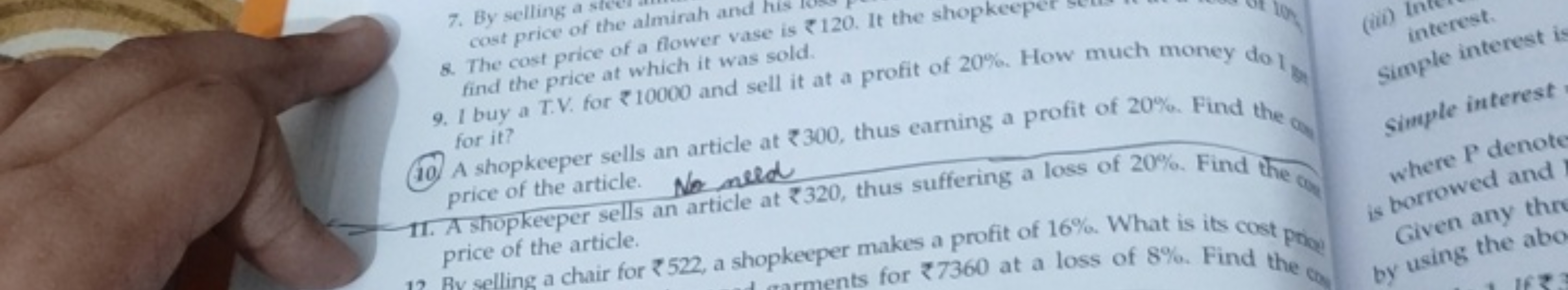 7. By selling a sice cost price of the almirah an
8. The cost price of