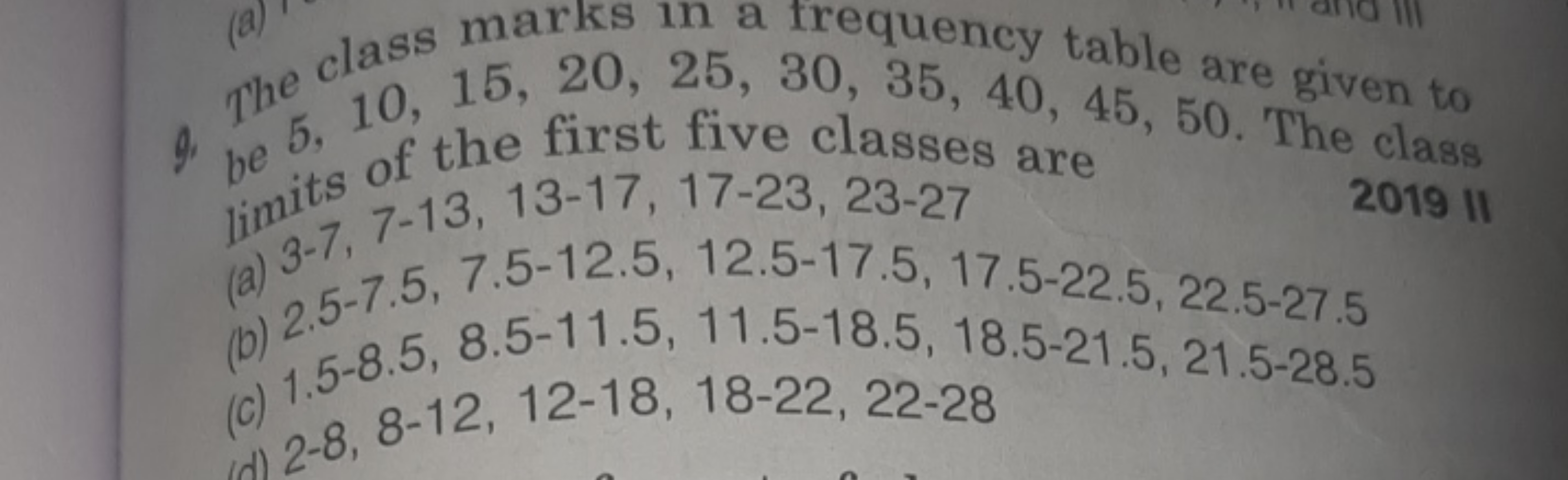 9. The class marks 10,15,20,25,30,35,40,45,50. The clase fini it ts of