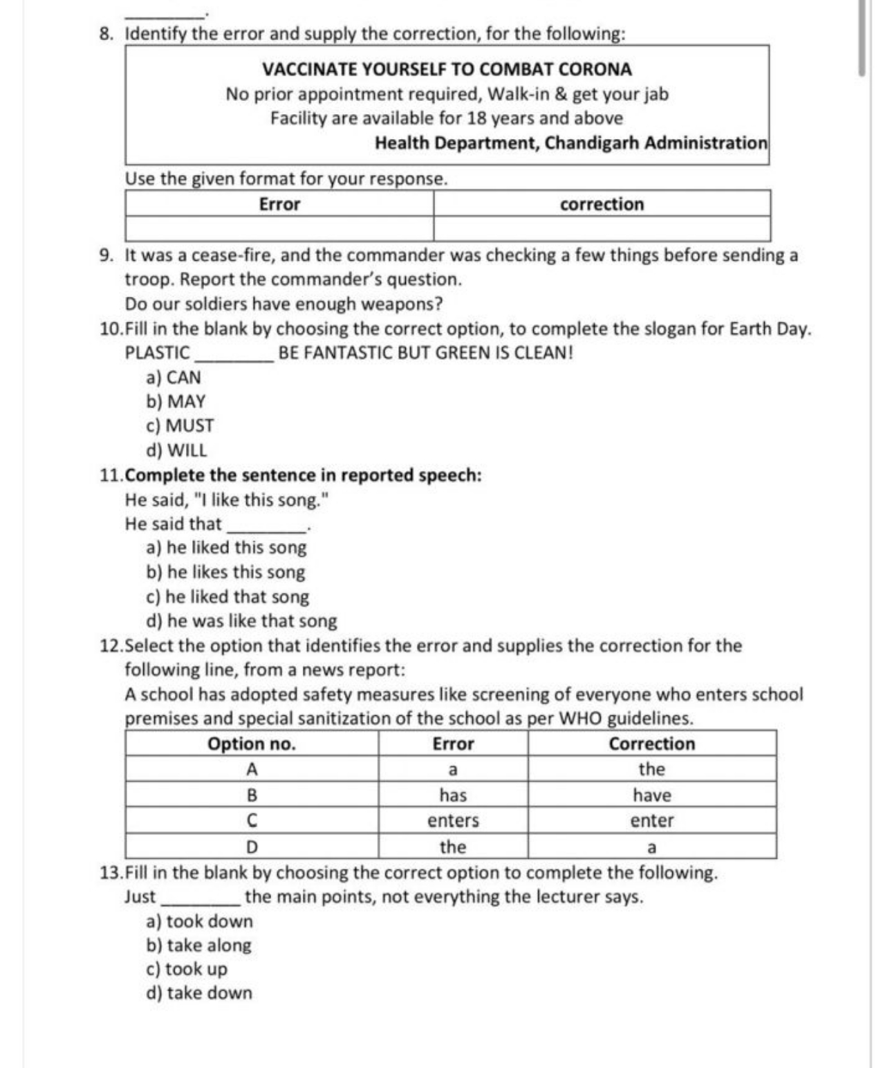 8. Identify the error and supply the correction, for the following:

V