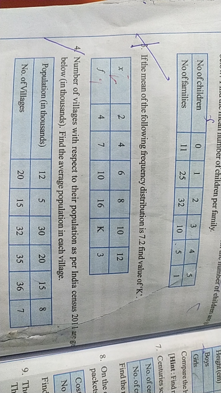 \$. If the mean of the following frequency distribution is 7.2 find va