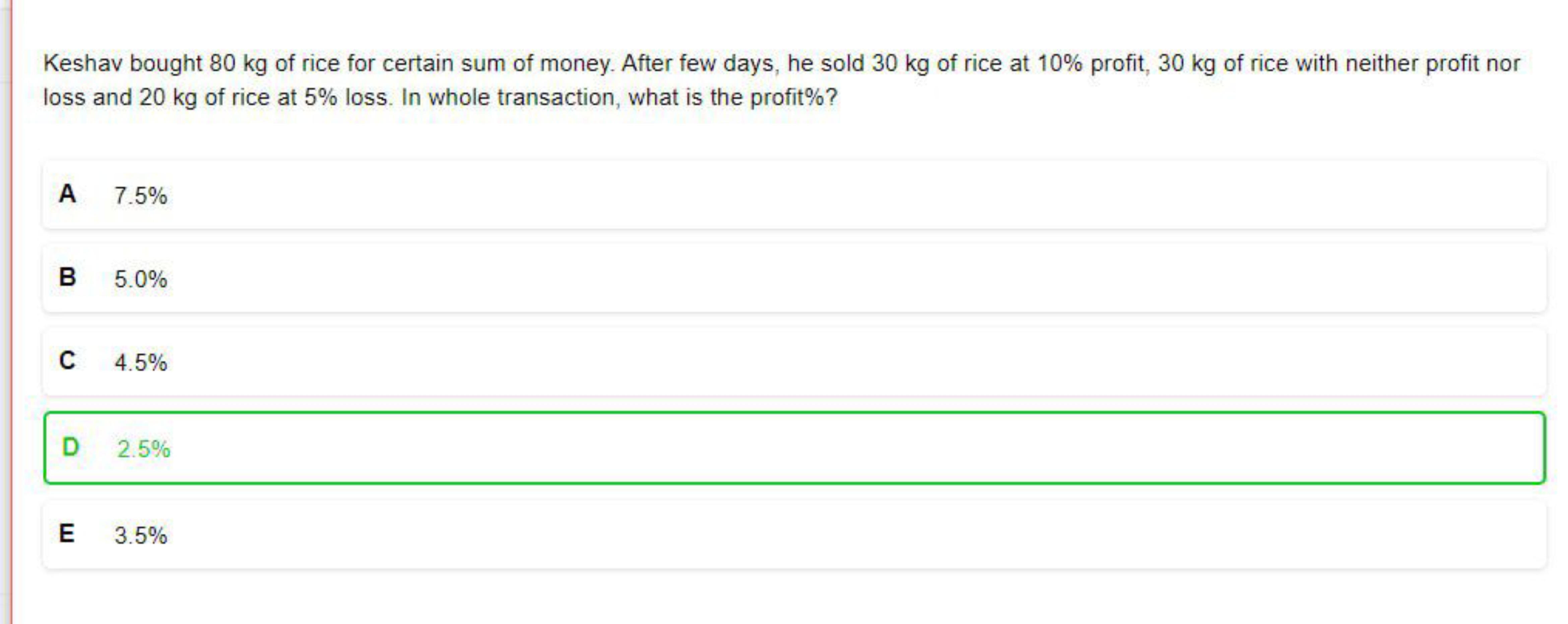 Keshav bought 80 kg of rice for certain sum of money. After few days, 