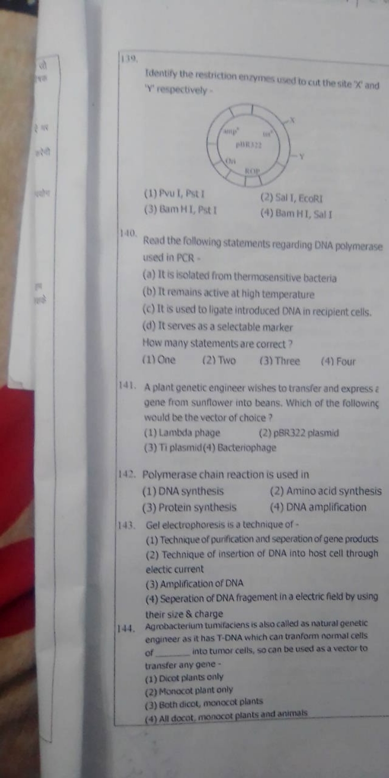 139.

Identify the reatriction encymes used to cut the site X ' and ' 