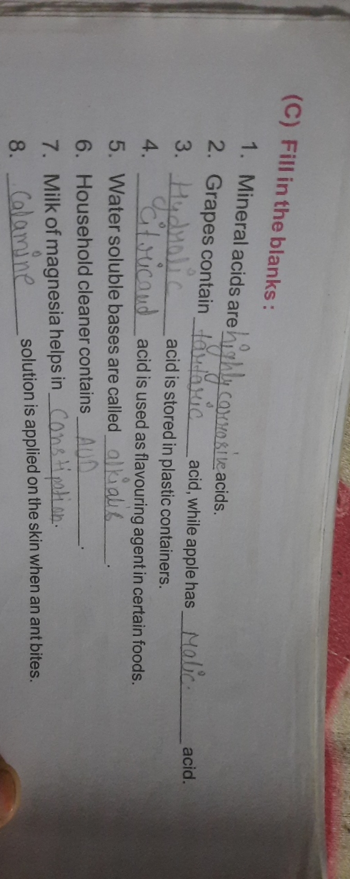 (C) Fill in the blanks:
1. Mineral acids are highly corves siva acids.