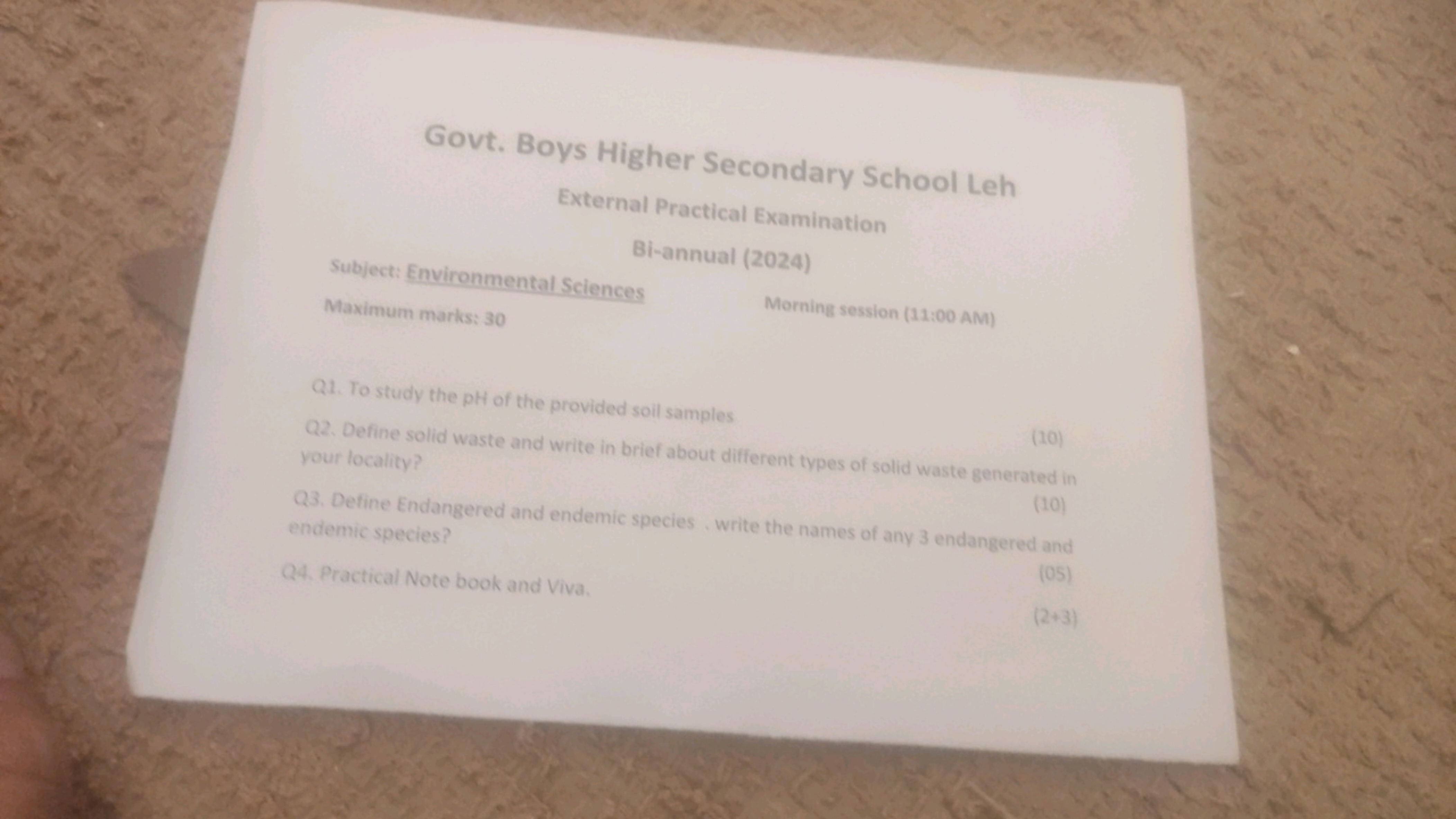 Govt. Boys Higher Secondary School Leh
External Practical Examination
